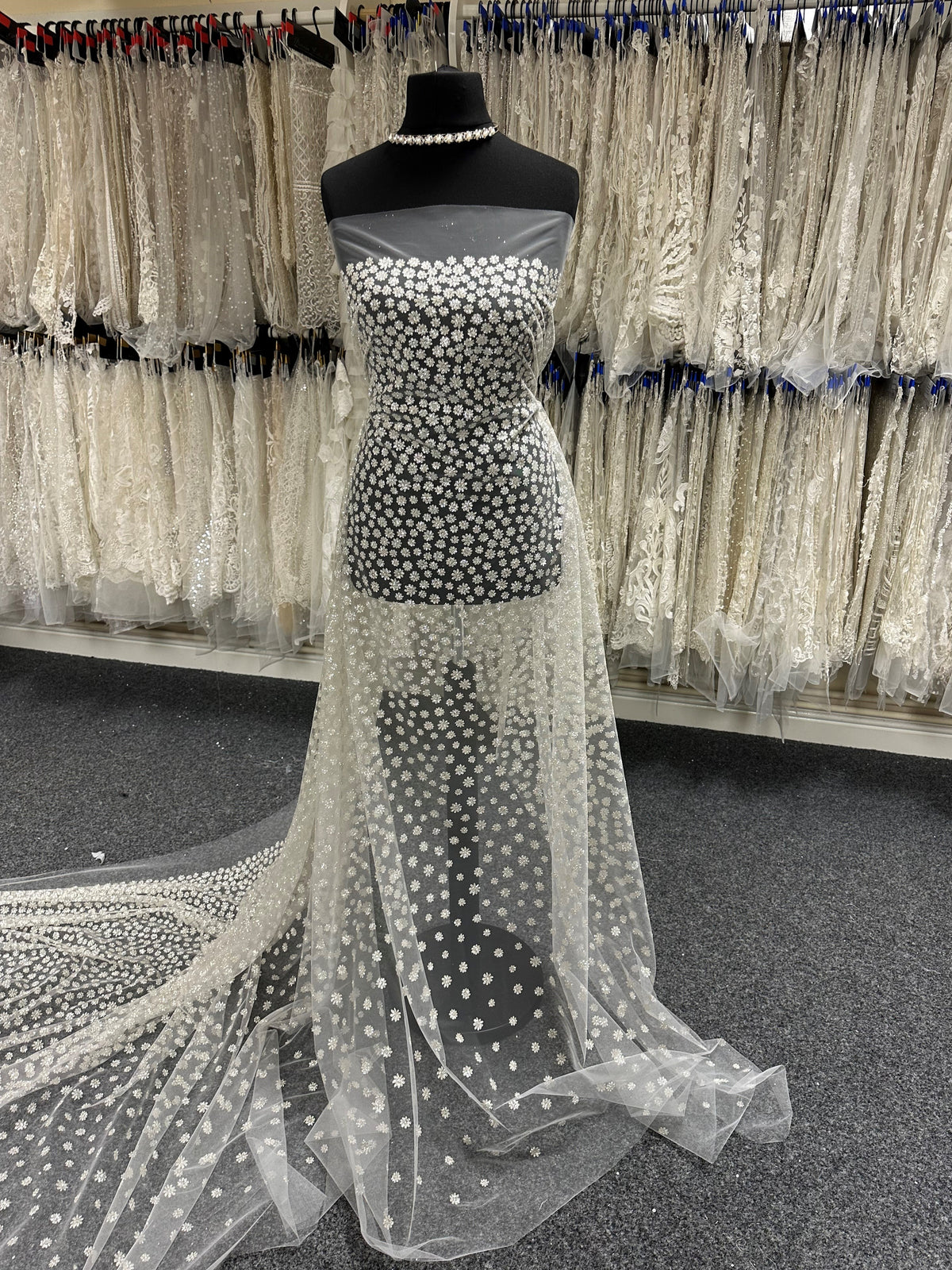 Ivory Glitter Flower Tulle - Yasha