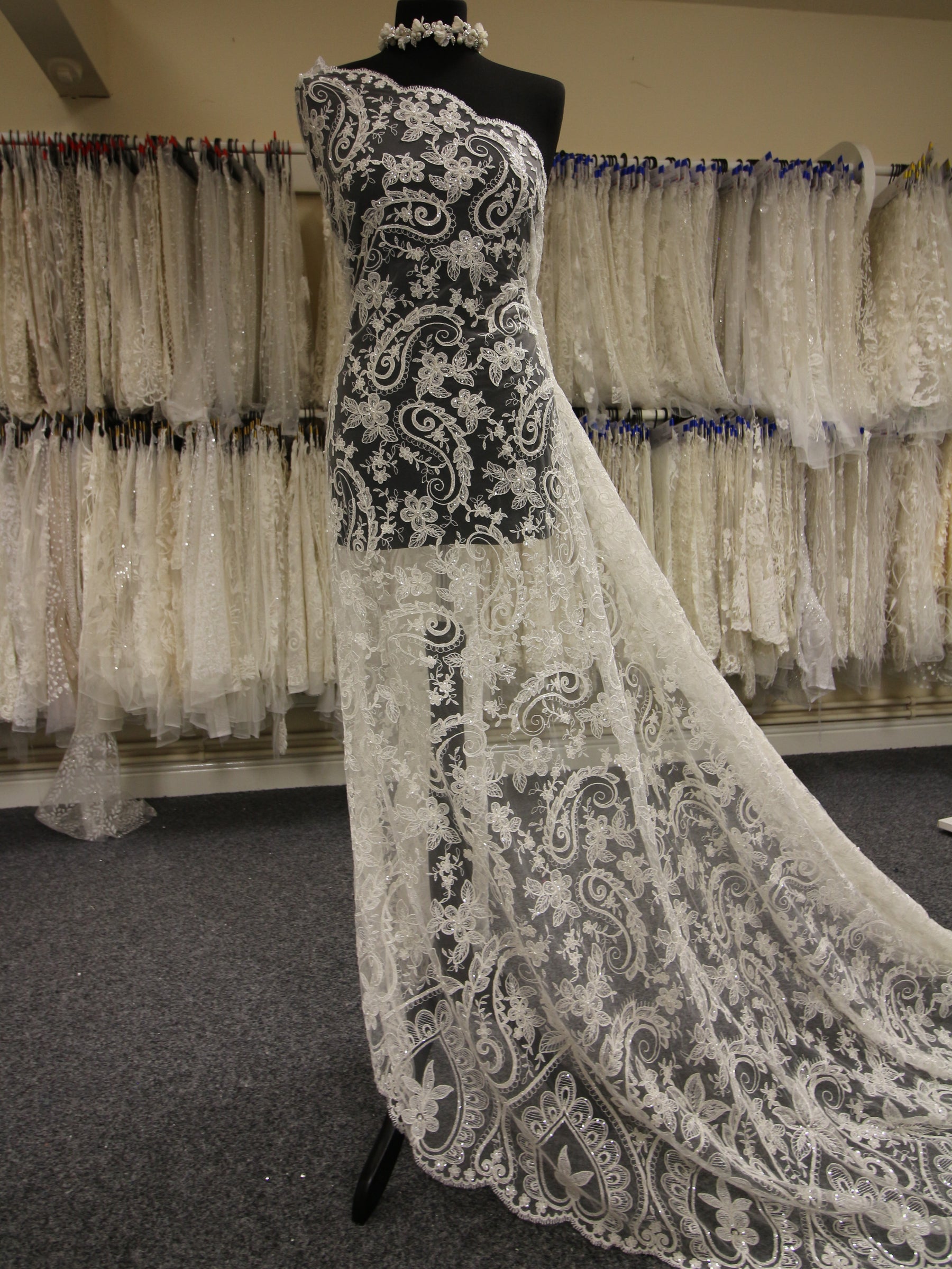 Ivory Corded and Beaded Lace - Reagan