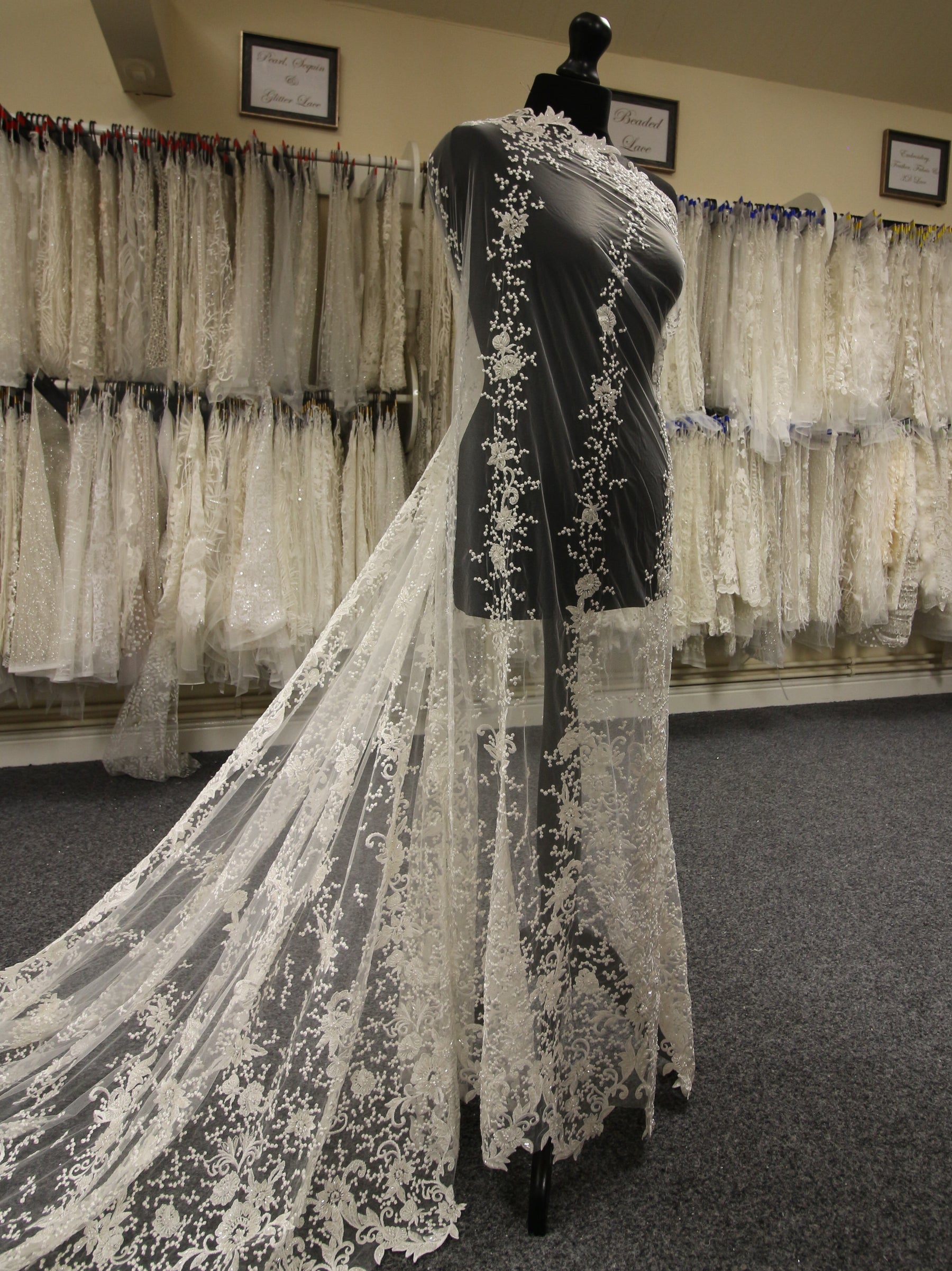 Ivory Embroidered & Beaded Lace - Damara