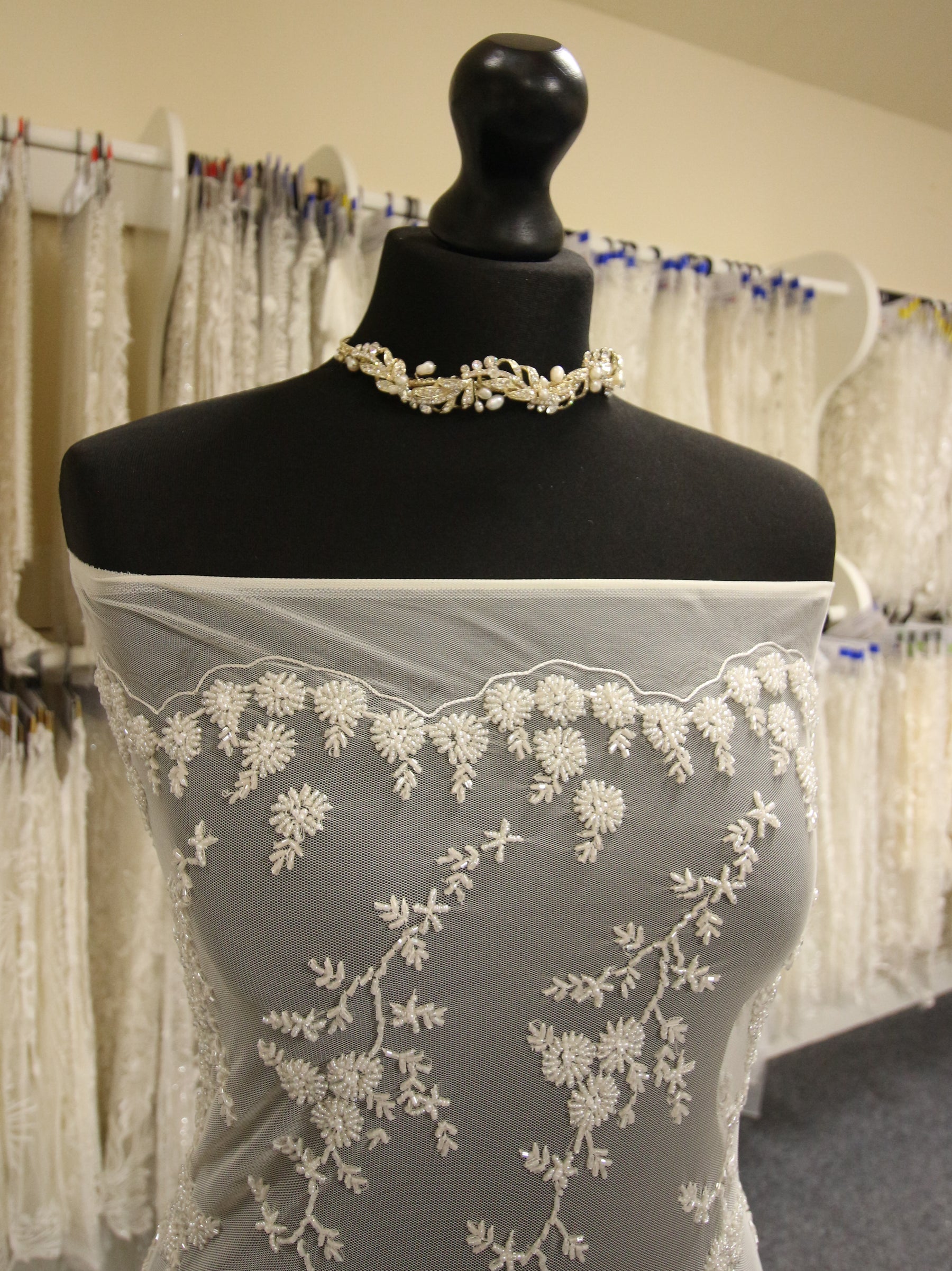 Ivory Beaded Lace - Lourdes