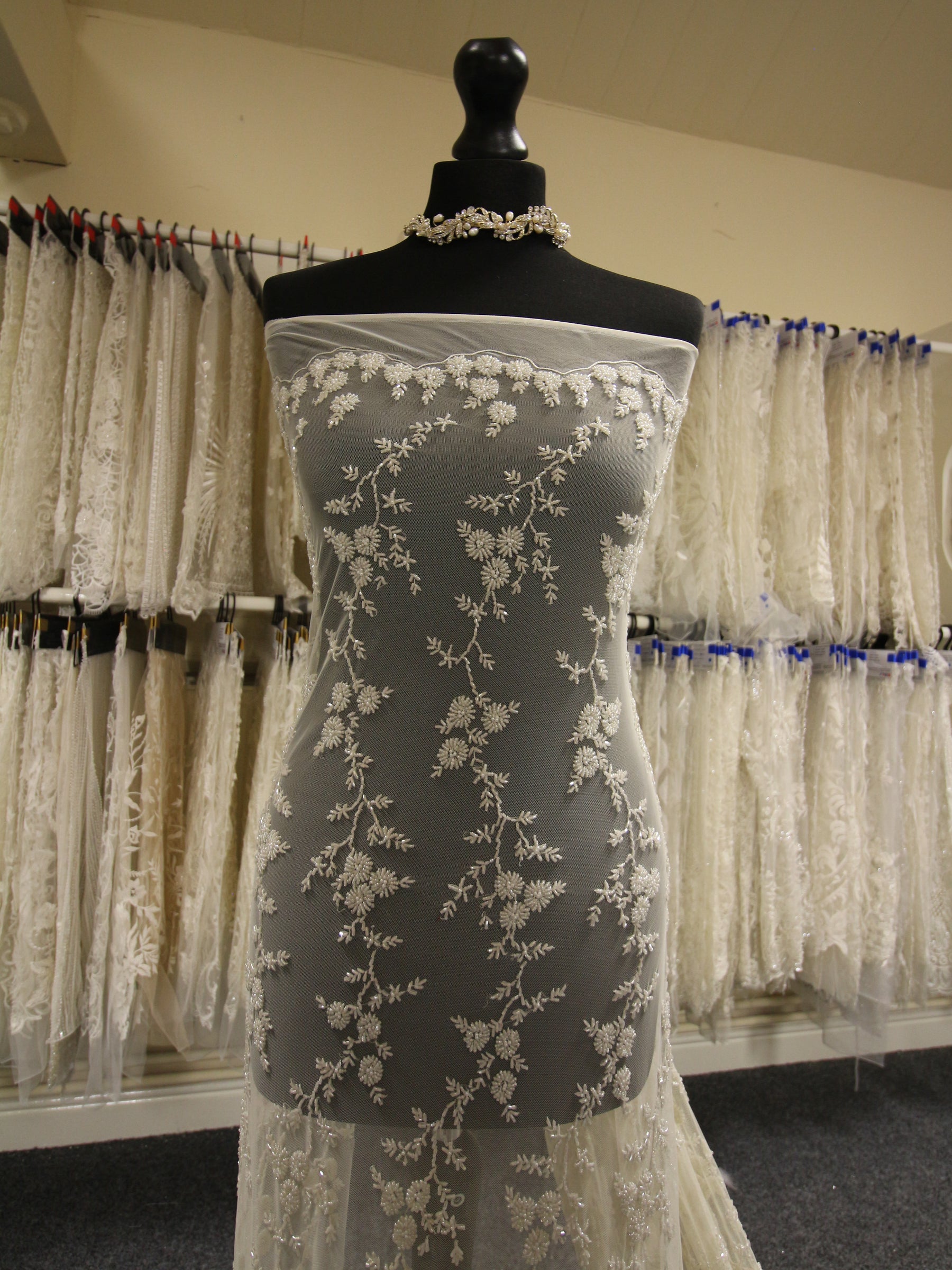 Ivory Beaded Lace - Lourdes