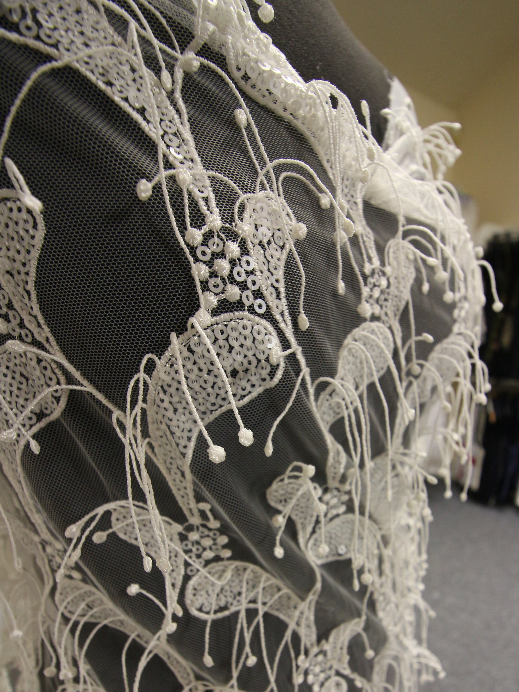 Ivory Sequinned Paisley Lace - Ronnie