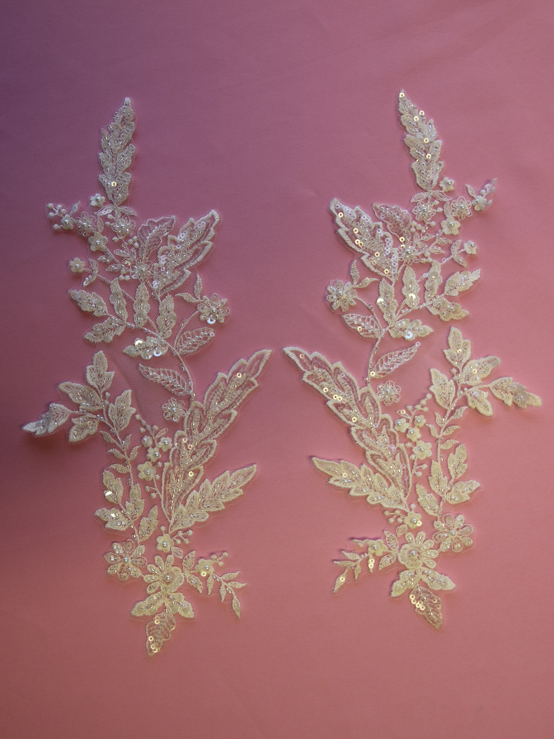 Ivory Beaded Lace Appliques - Bellflower