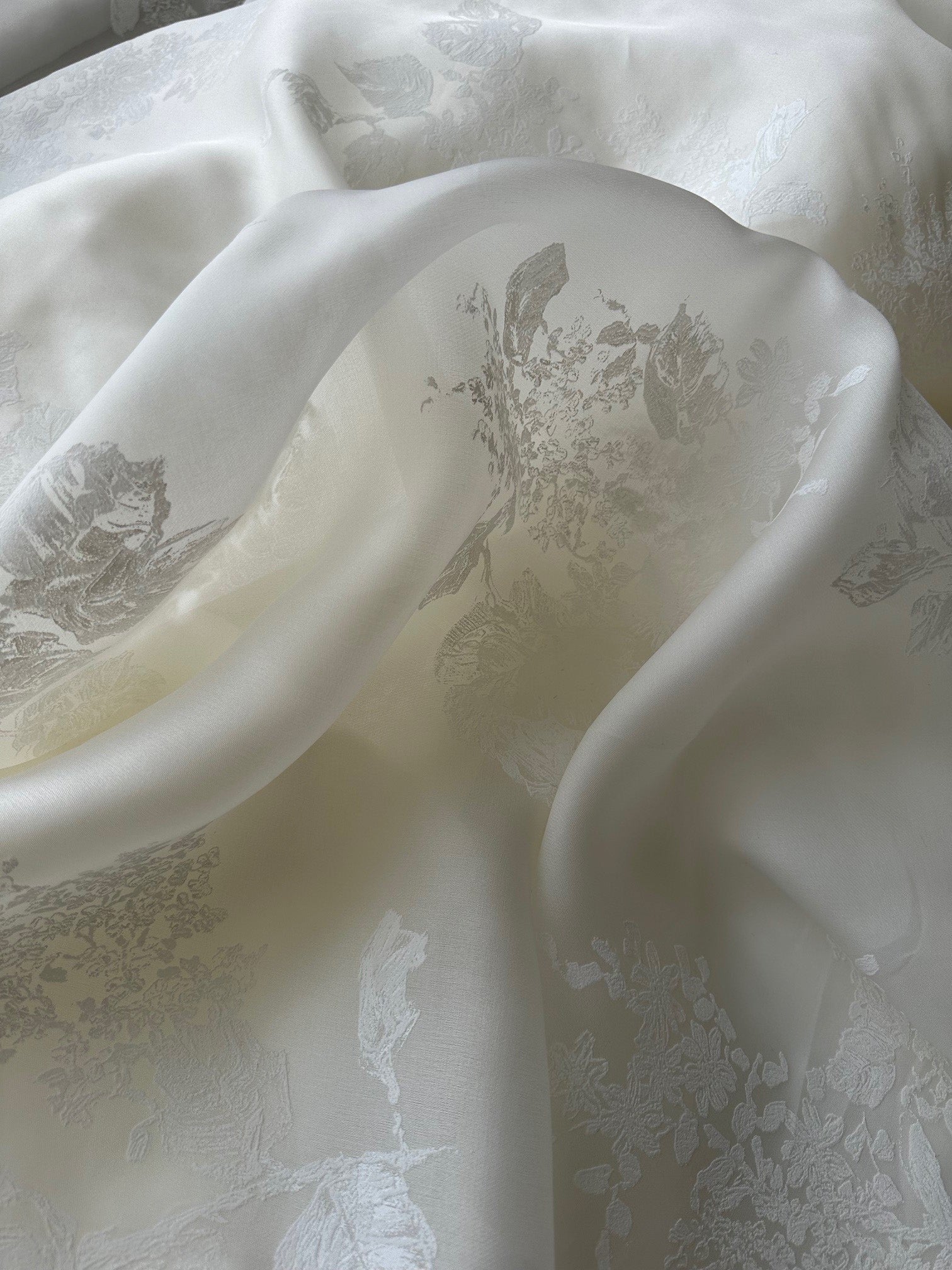 Ivory Printed Organza Satin - Marveline