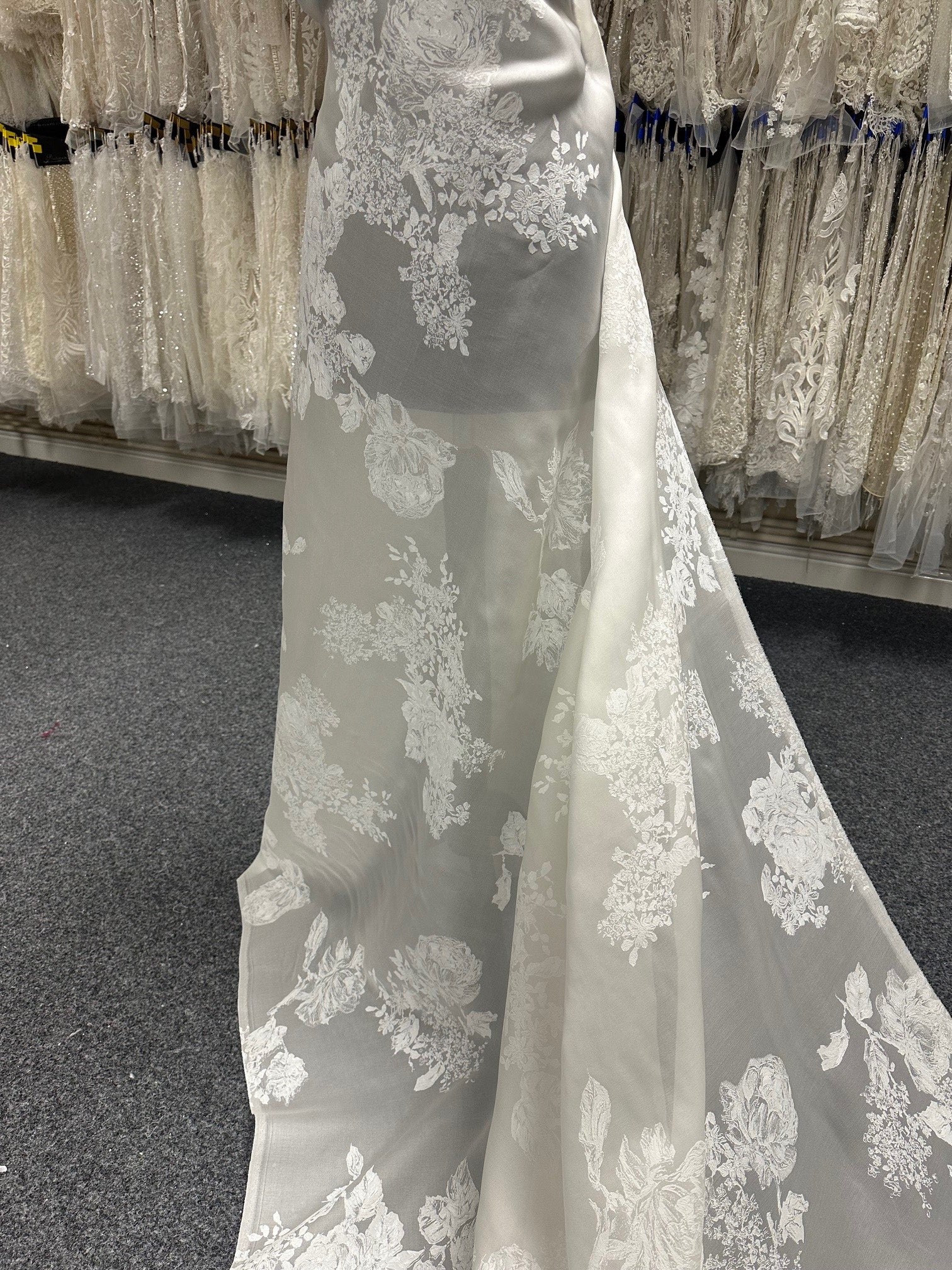 Ivory Printed Organza Satin - Marveline