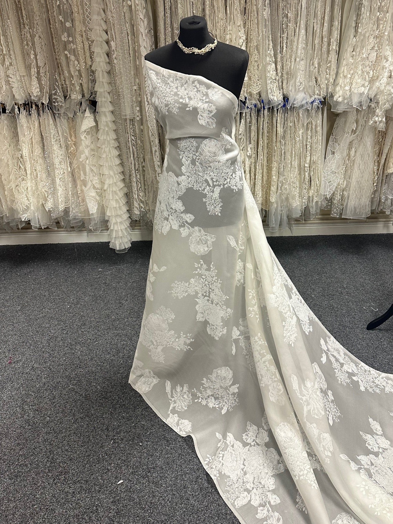 Ivory Printed Organza Satin - Marveline