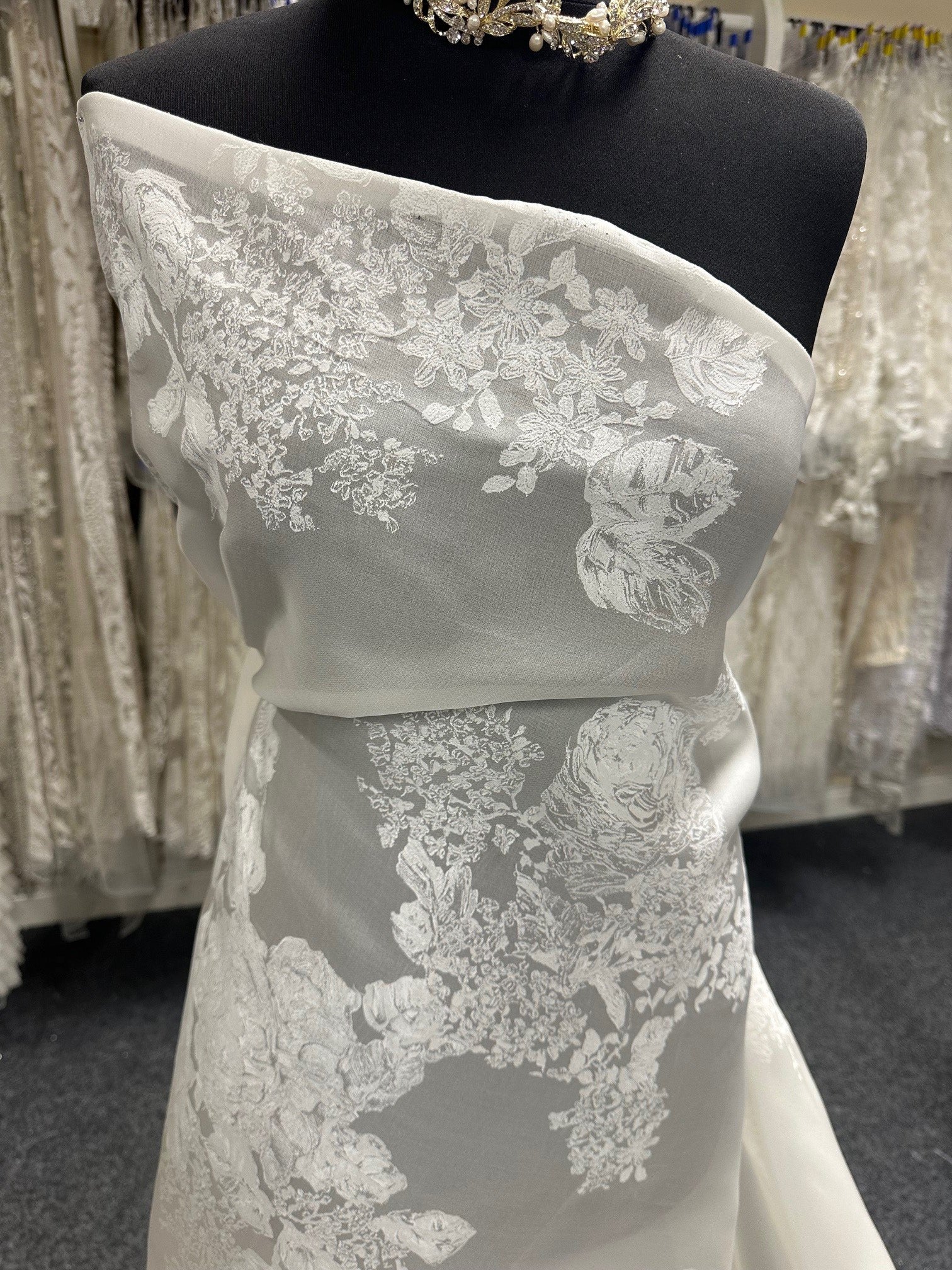 Ivory Printed Organza Satin - Marveline