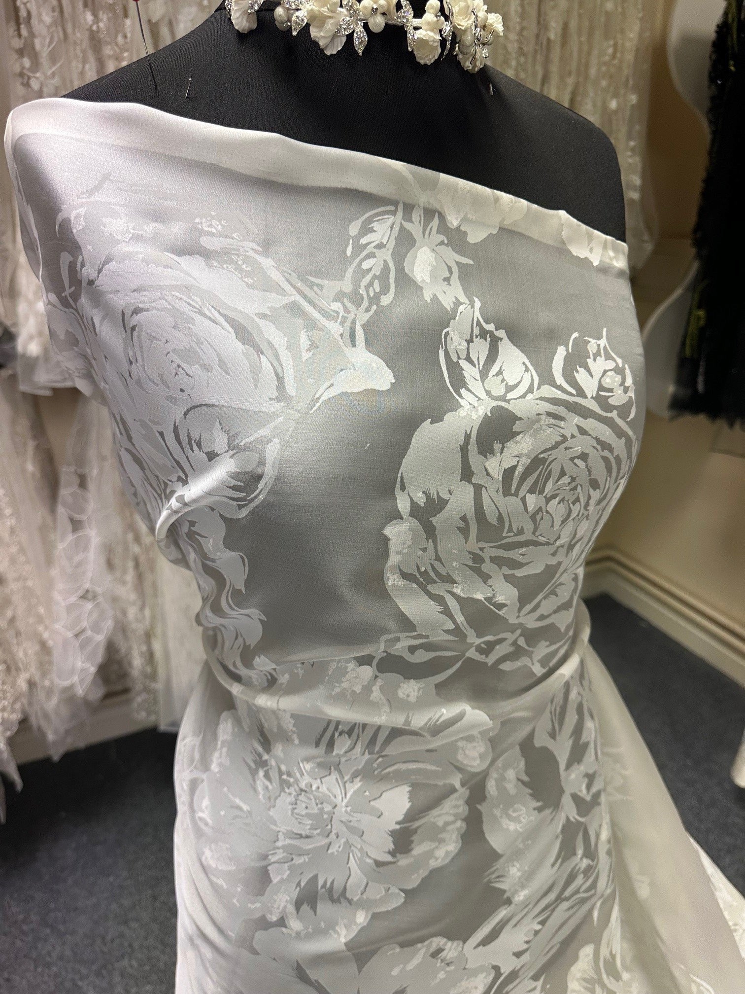 Ivory Printed Organza Satin - Volta