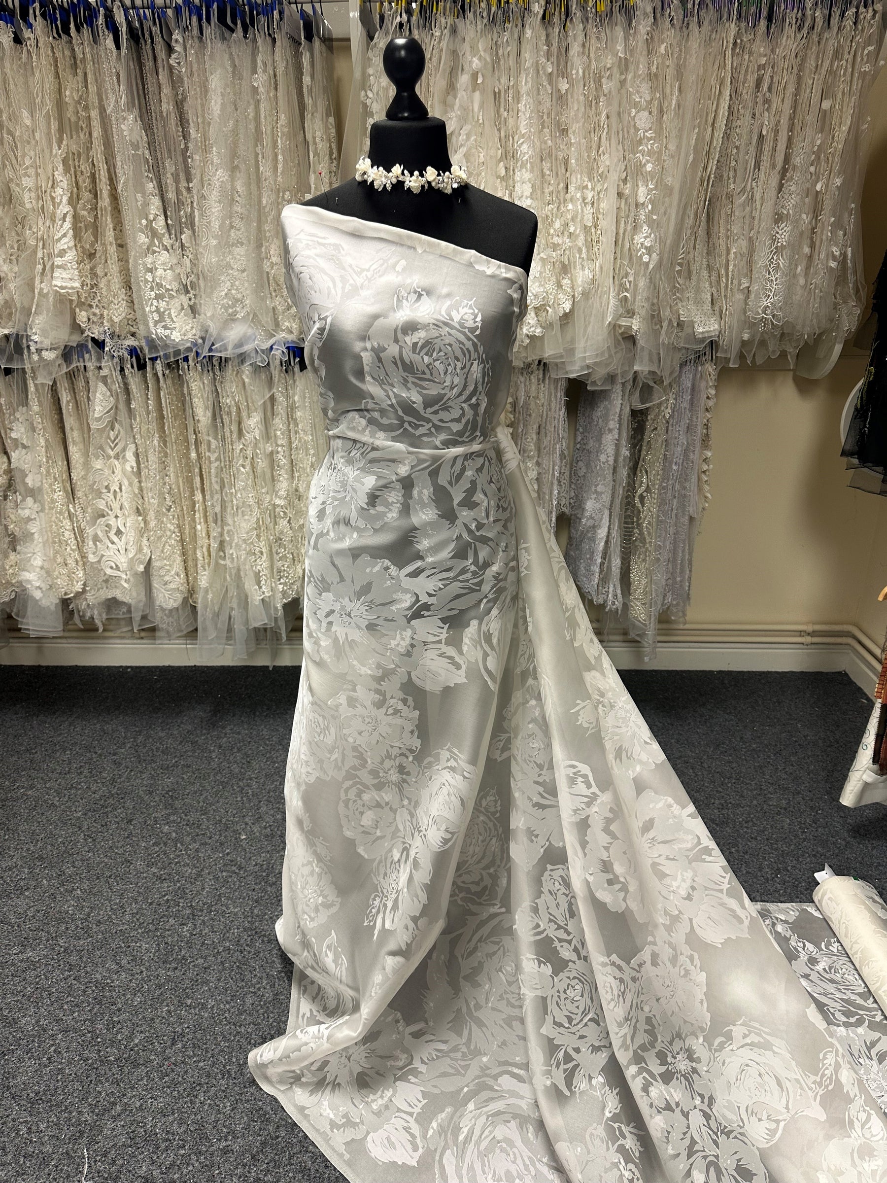 Ivory Printed Organza Satin - Volta