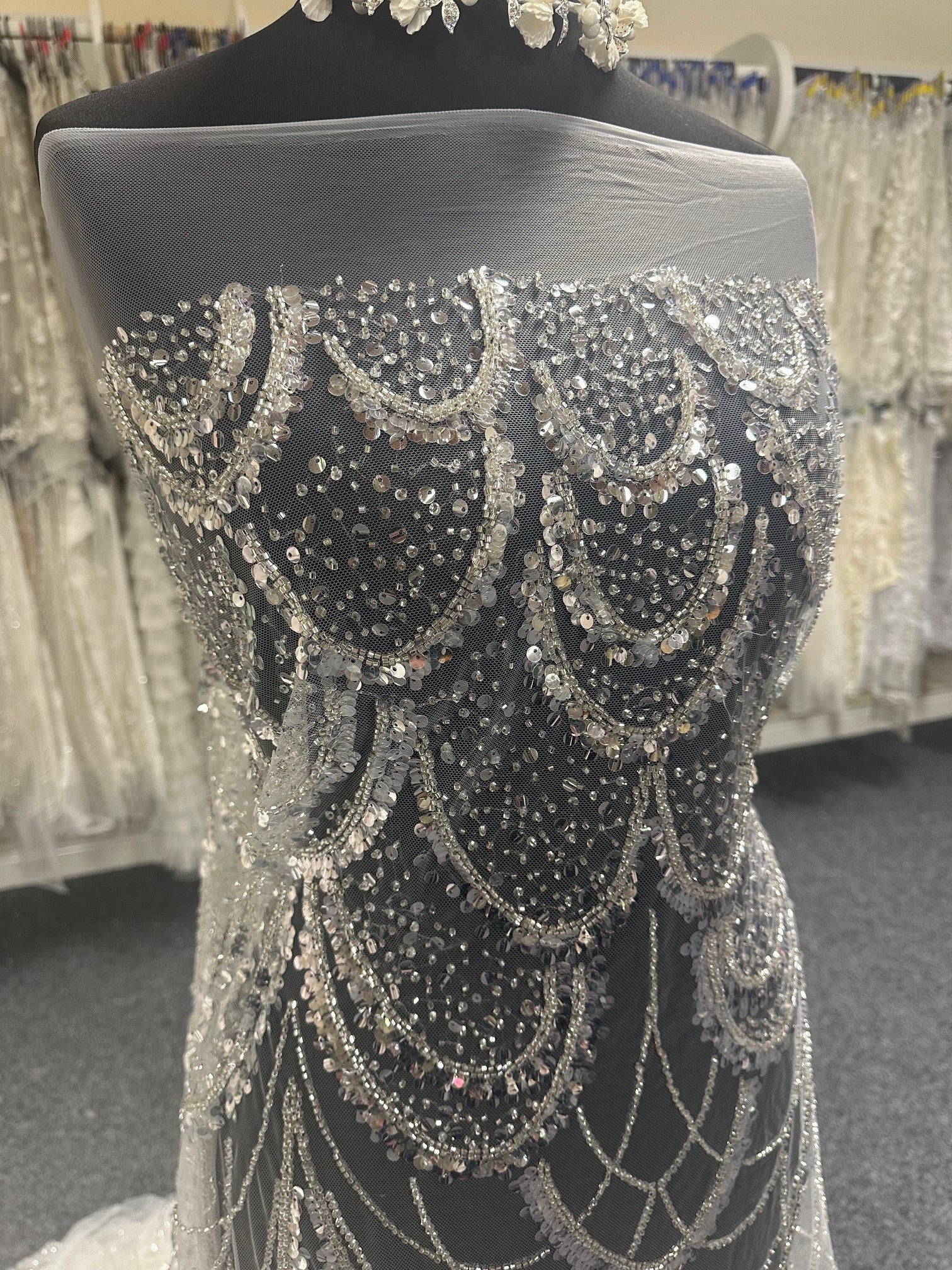 Ivory Sequinned Lace - Zazzi