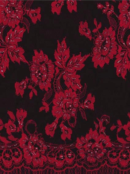Purple/Red Beaded French Lace - LA3001