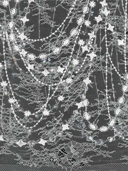 Ivory Embroidered Sequin Tulle - LB1002