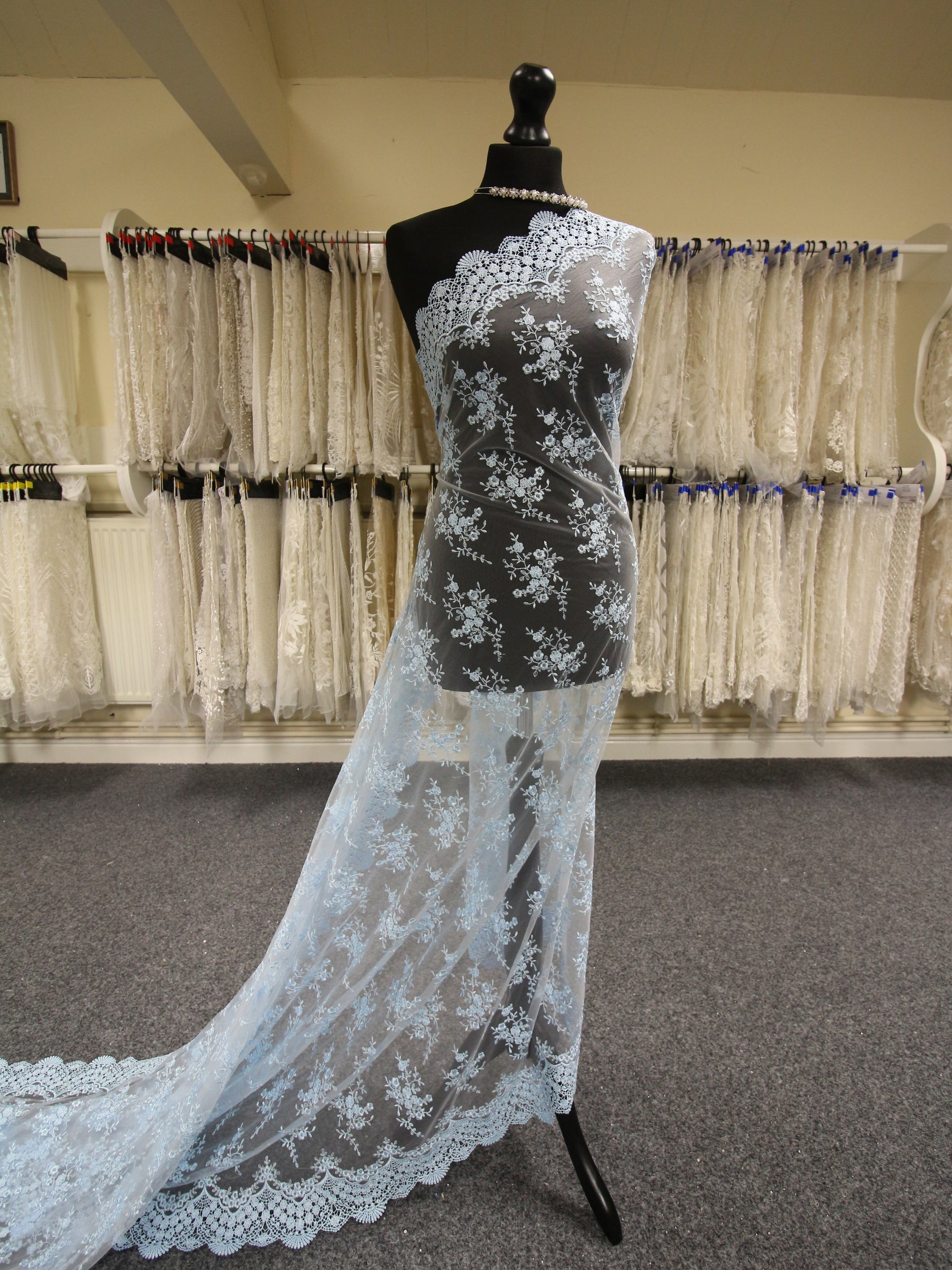 Light Blue Embroidered Lace - Kirsty