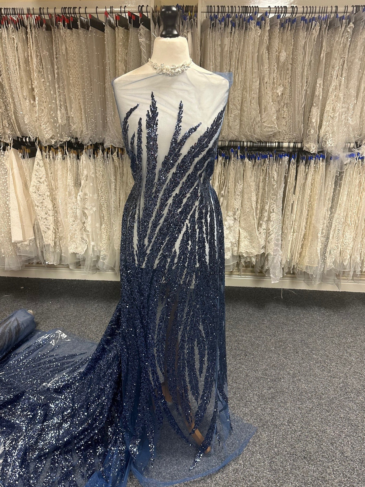 Navy Sequin Glitter Lace - Divine