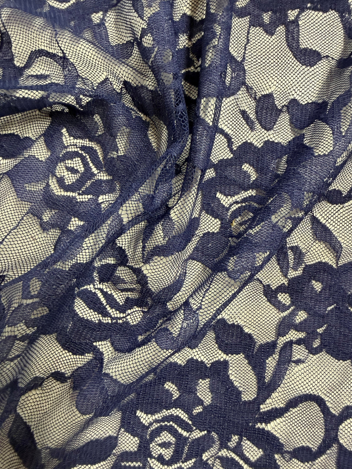Navy Blue Raschel Stretch Lace – Matina