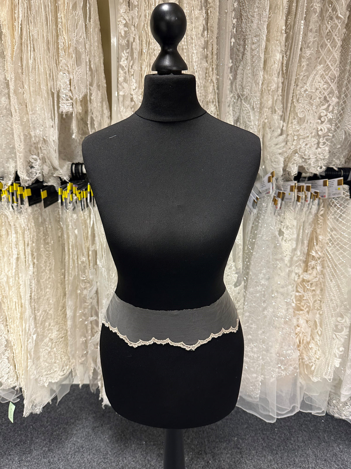 Ivory with Dark Champagne Embroidered Lace Trim - T202