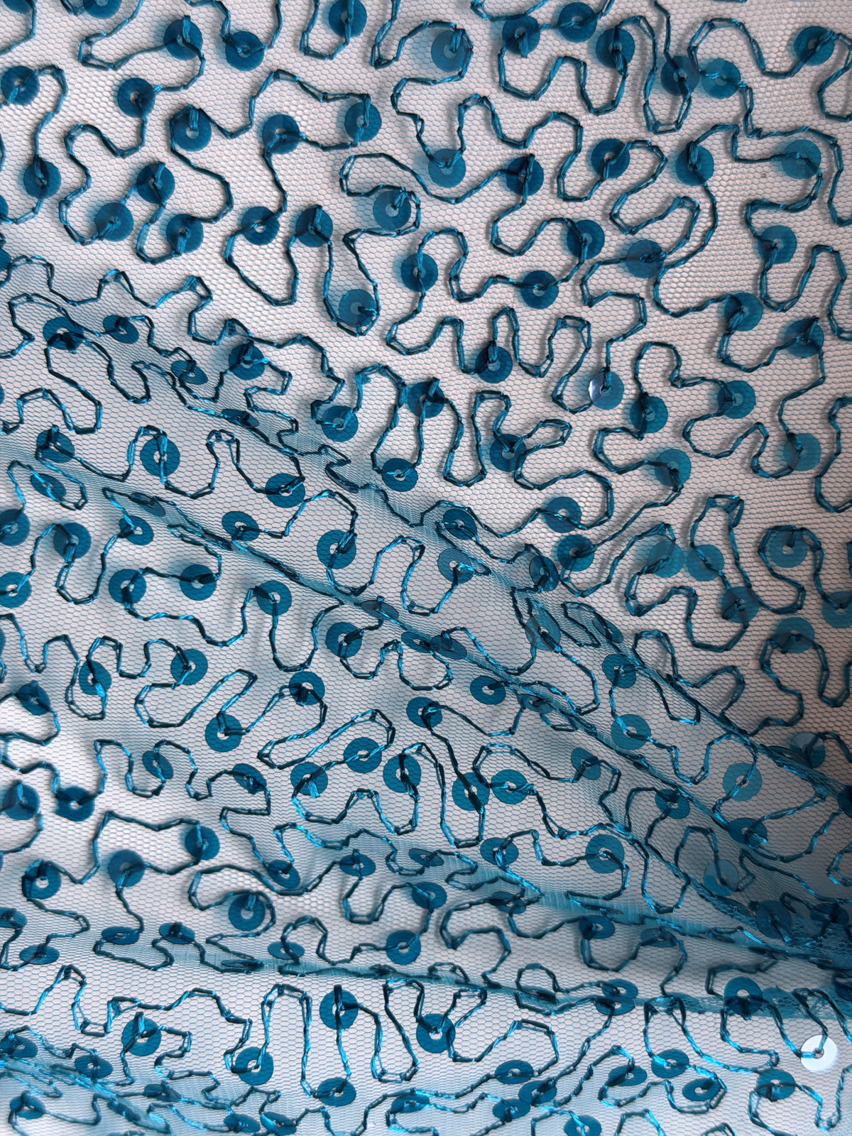 Teal Embroidered Sequin Tulle – EB3001