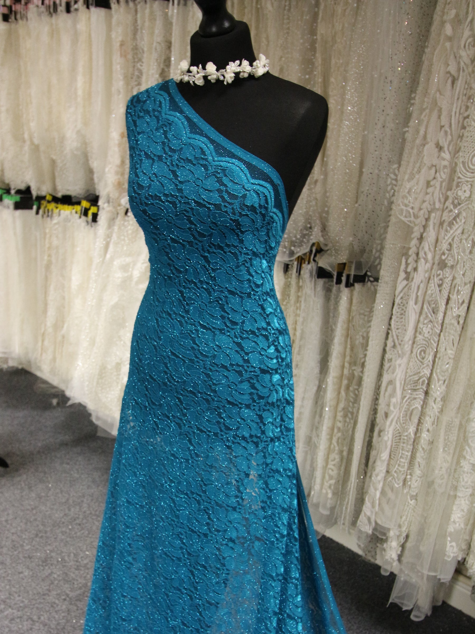 Teal Stretch Glitter Lace - Vindication