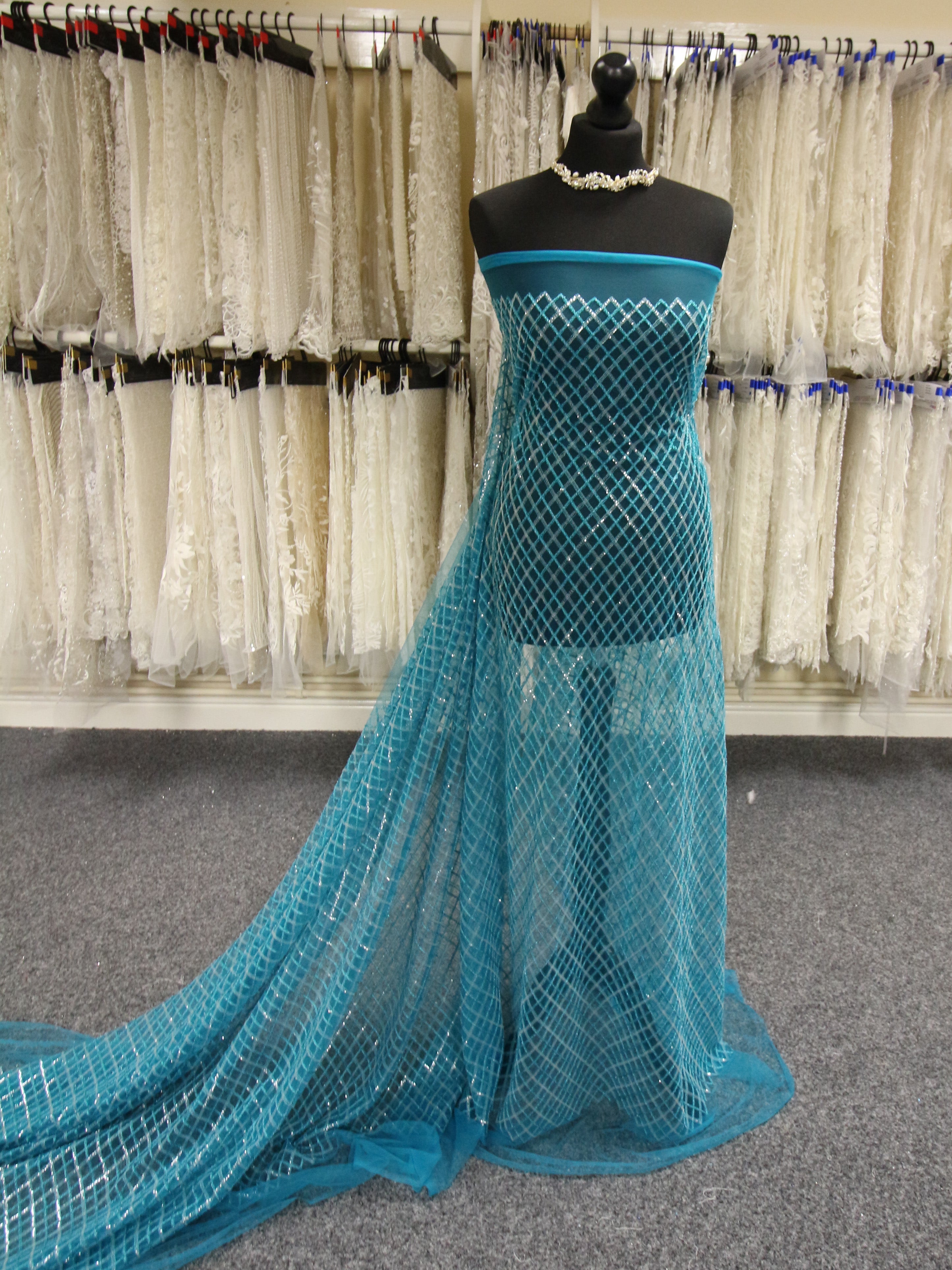 Turquoise Sequinned Lace