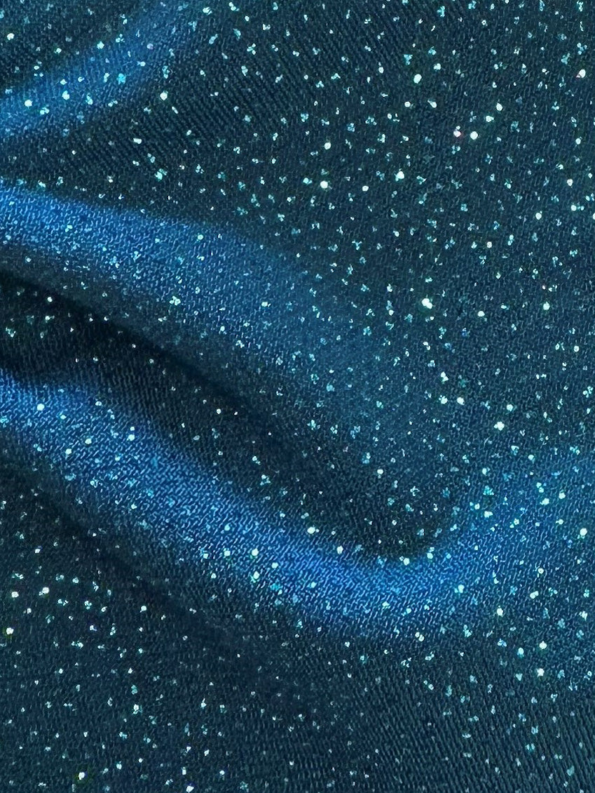 Turquoise Glitter Jersey Fabric - Dazzle