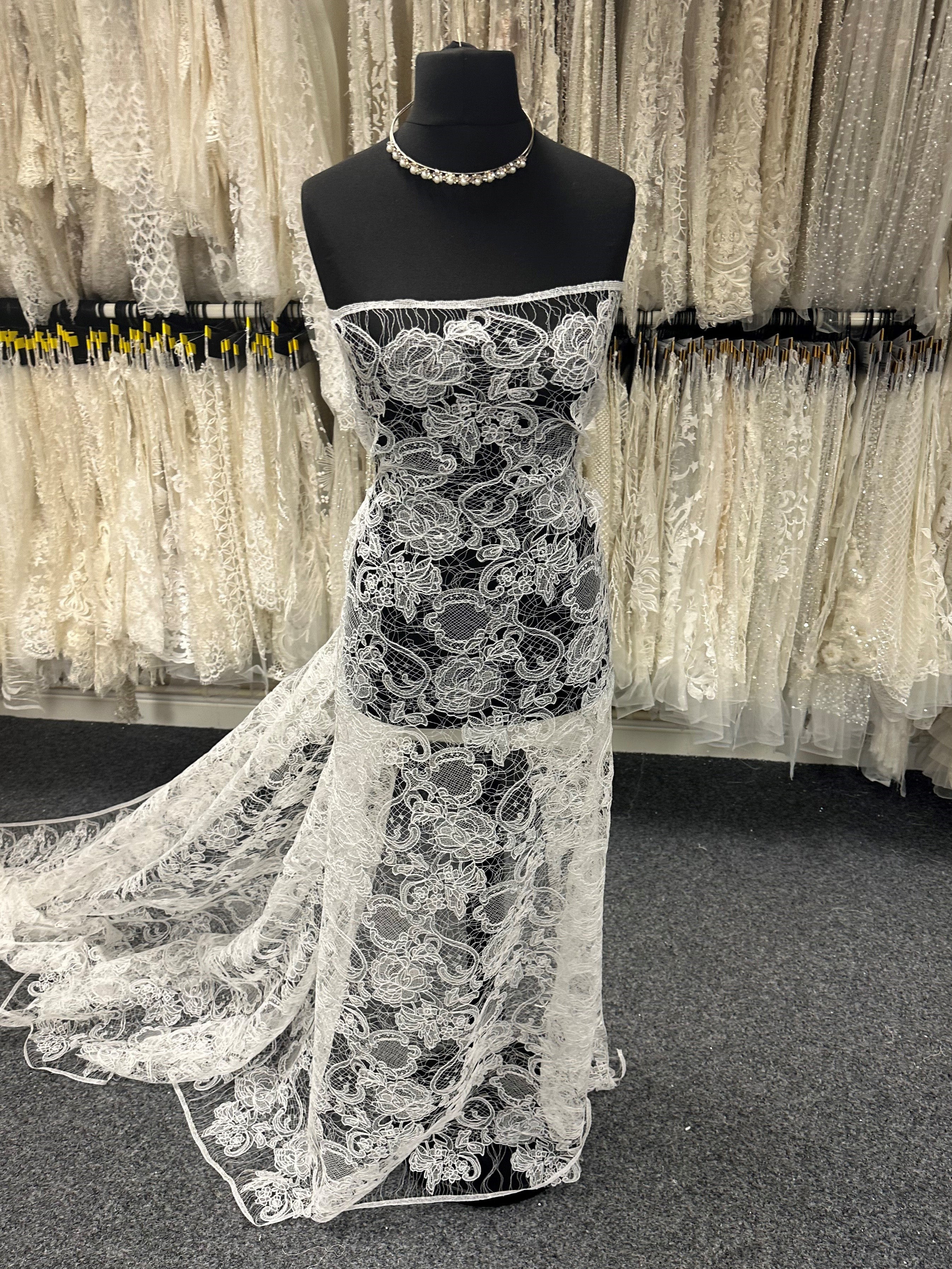 Ivory Raschel Bridal Fabrics Lace - Tyra