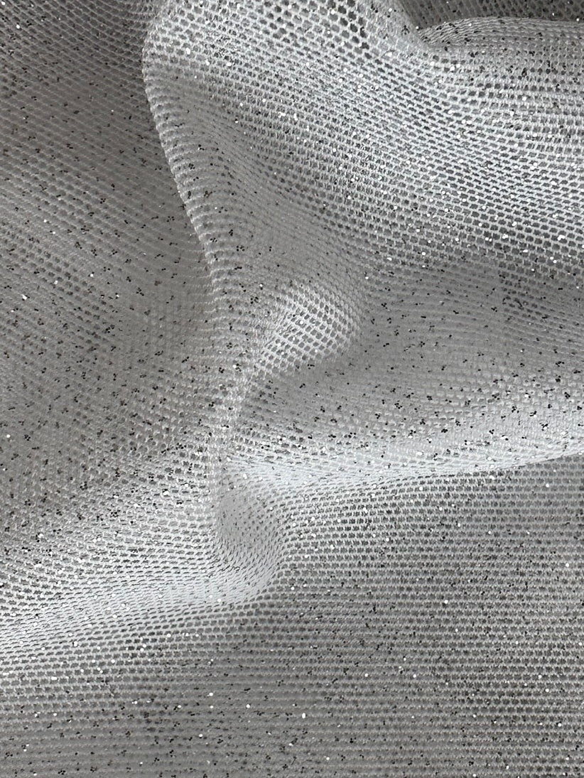 White Stretch Glitter Fabric - Bastion