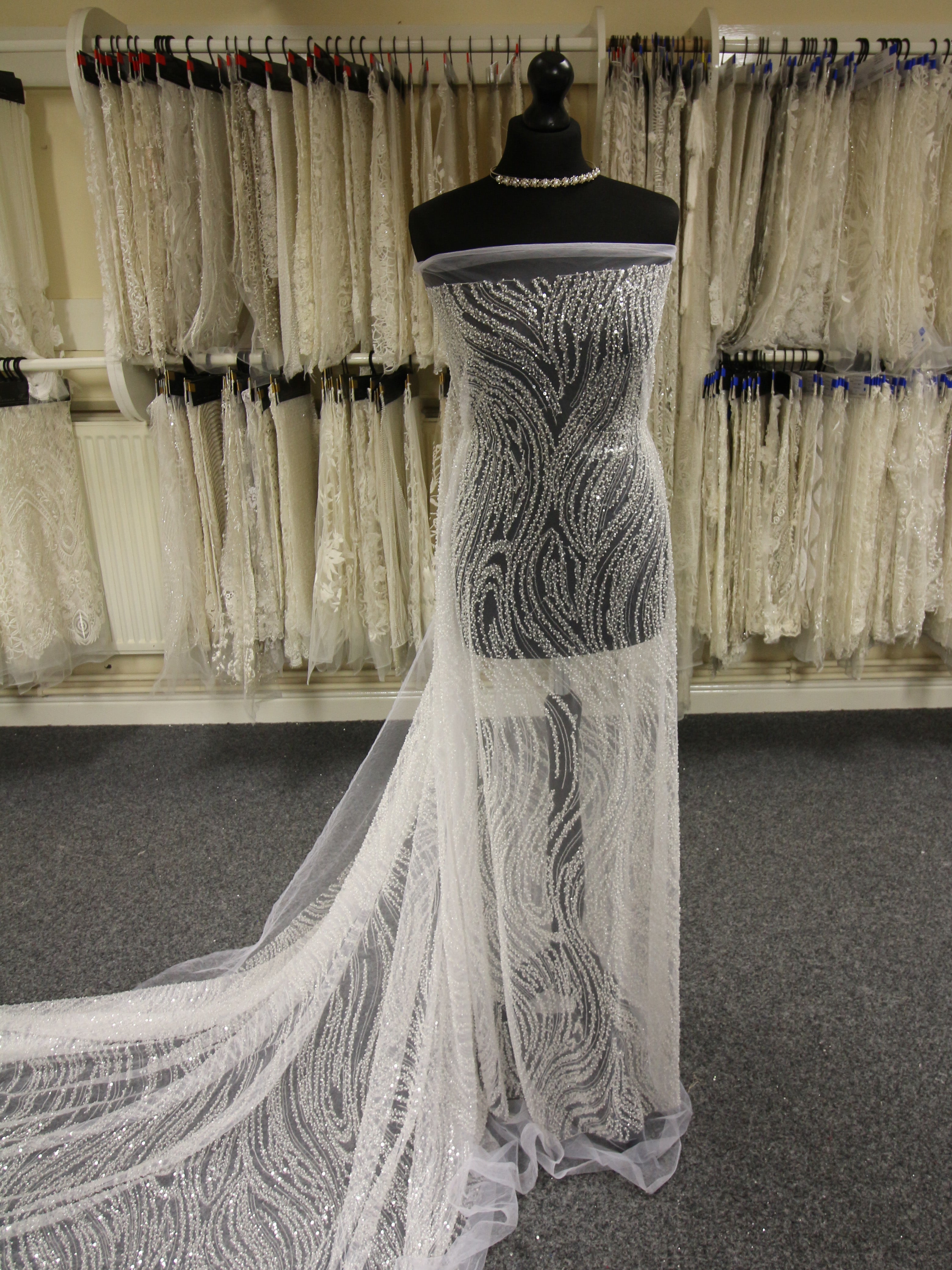 Blue Beaded And Sequinned Lace Gillian