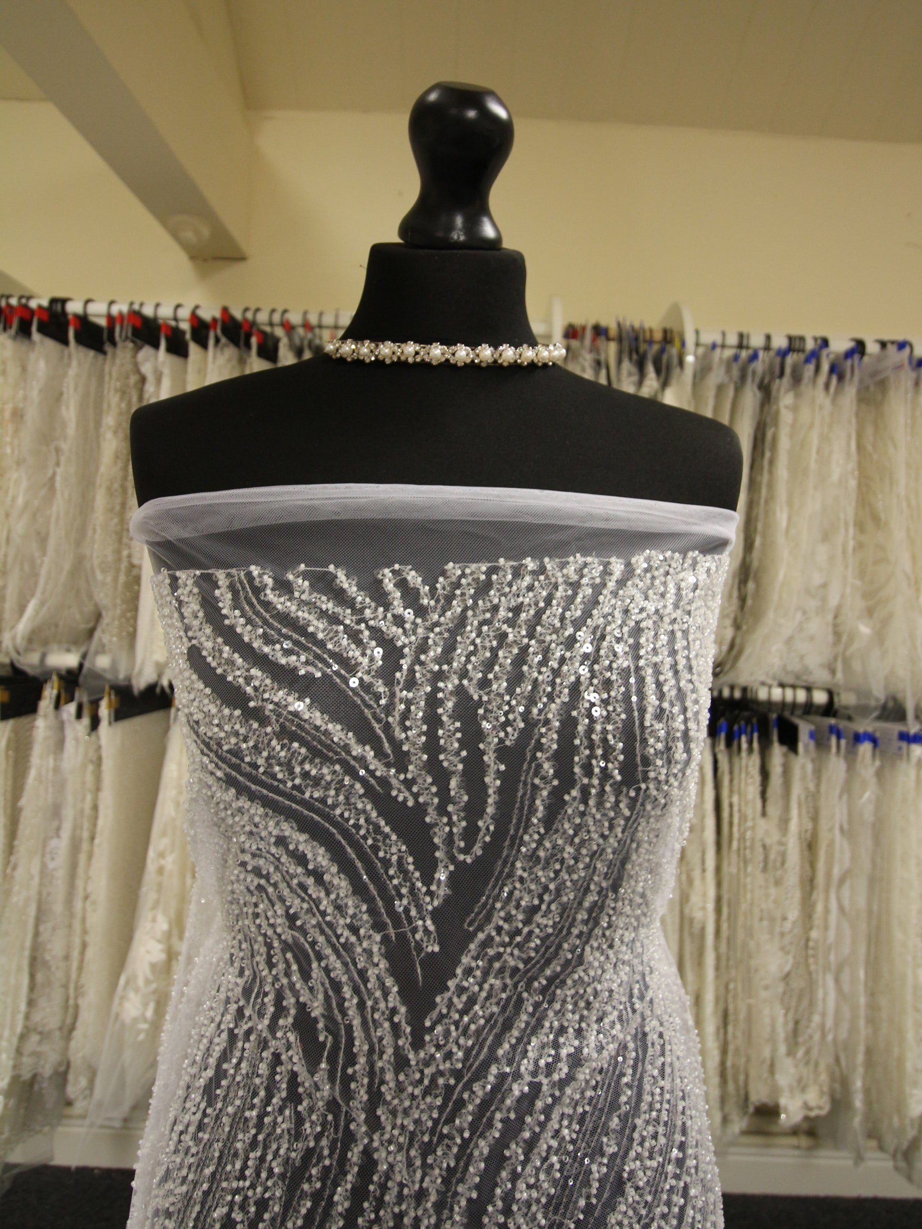 White Beaded & Sequinned Lace - Gillian