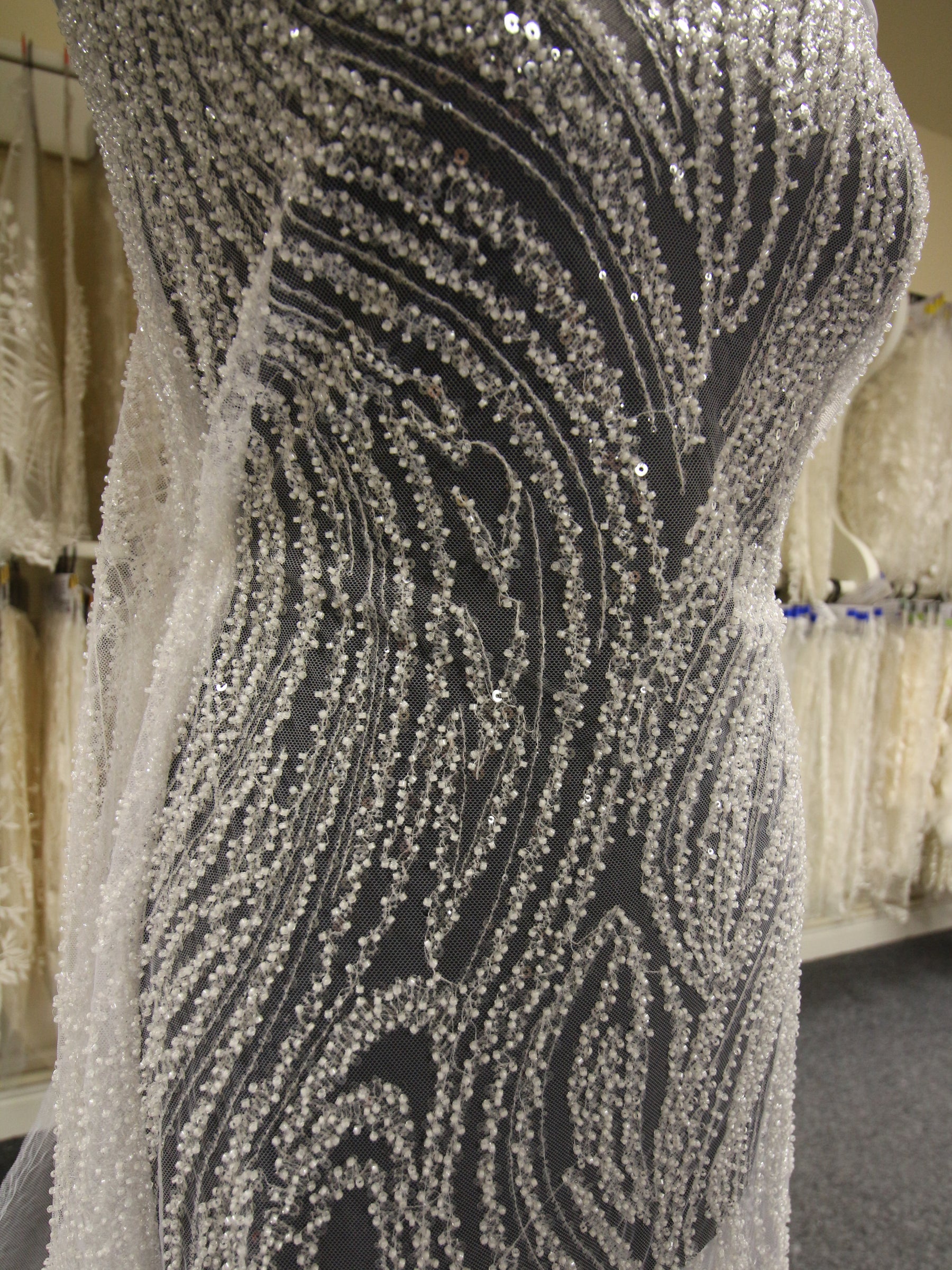 White Beaded & Sequinned Lace - Gillian