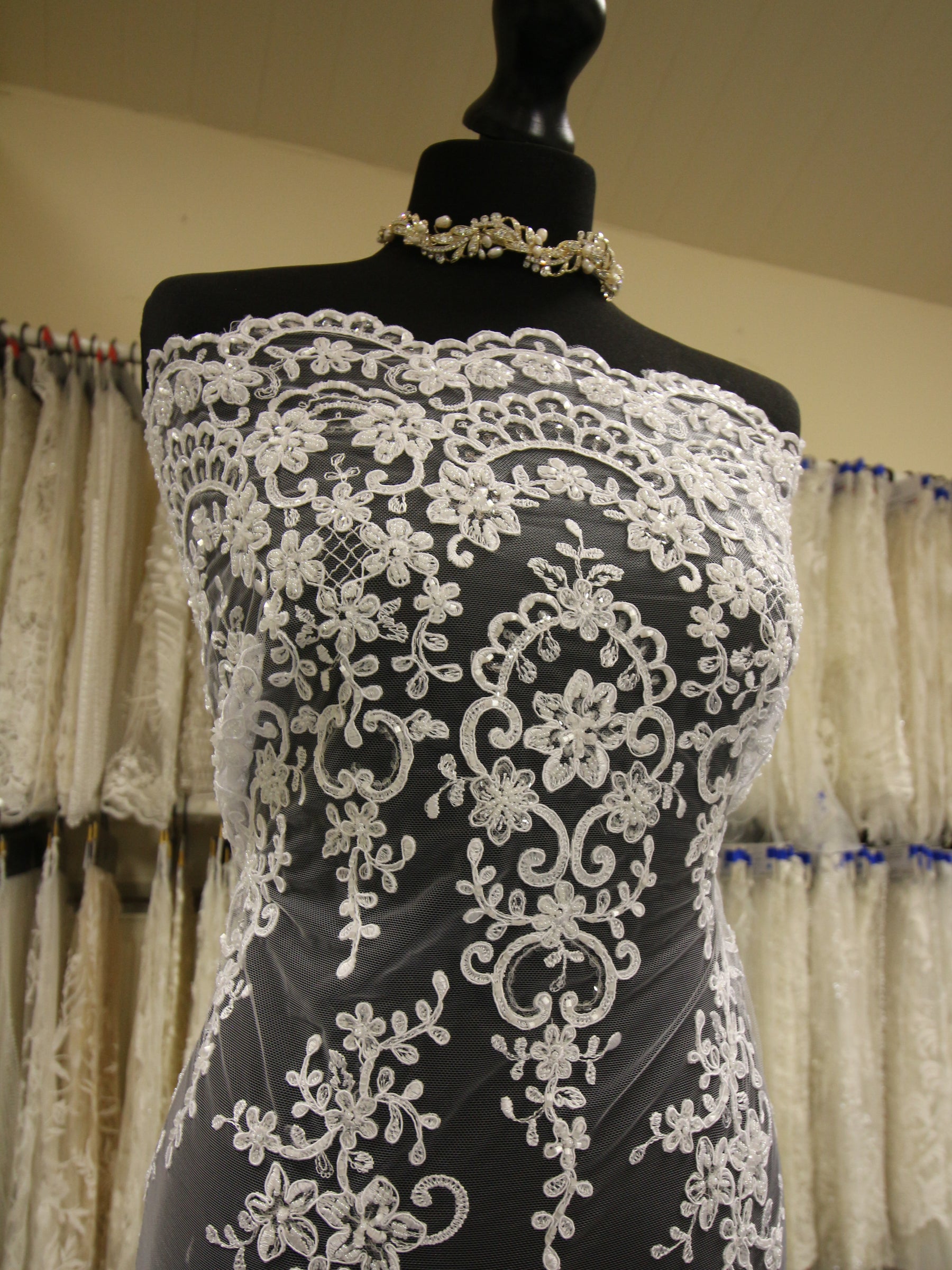 White Beaded Lace - Alexandra