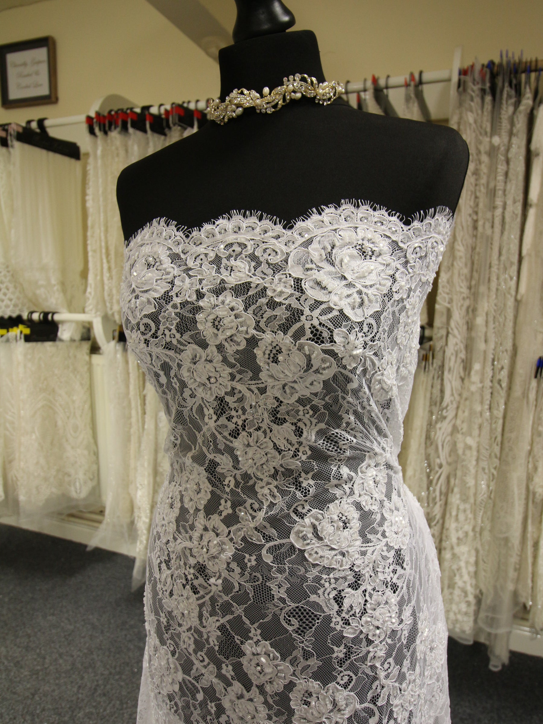 White Beaded and Corded Lace - Angelica