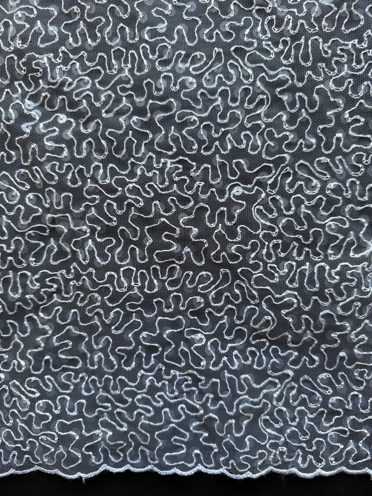 White Embroidered Sequin Tulle – EB3001