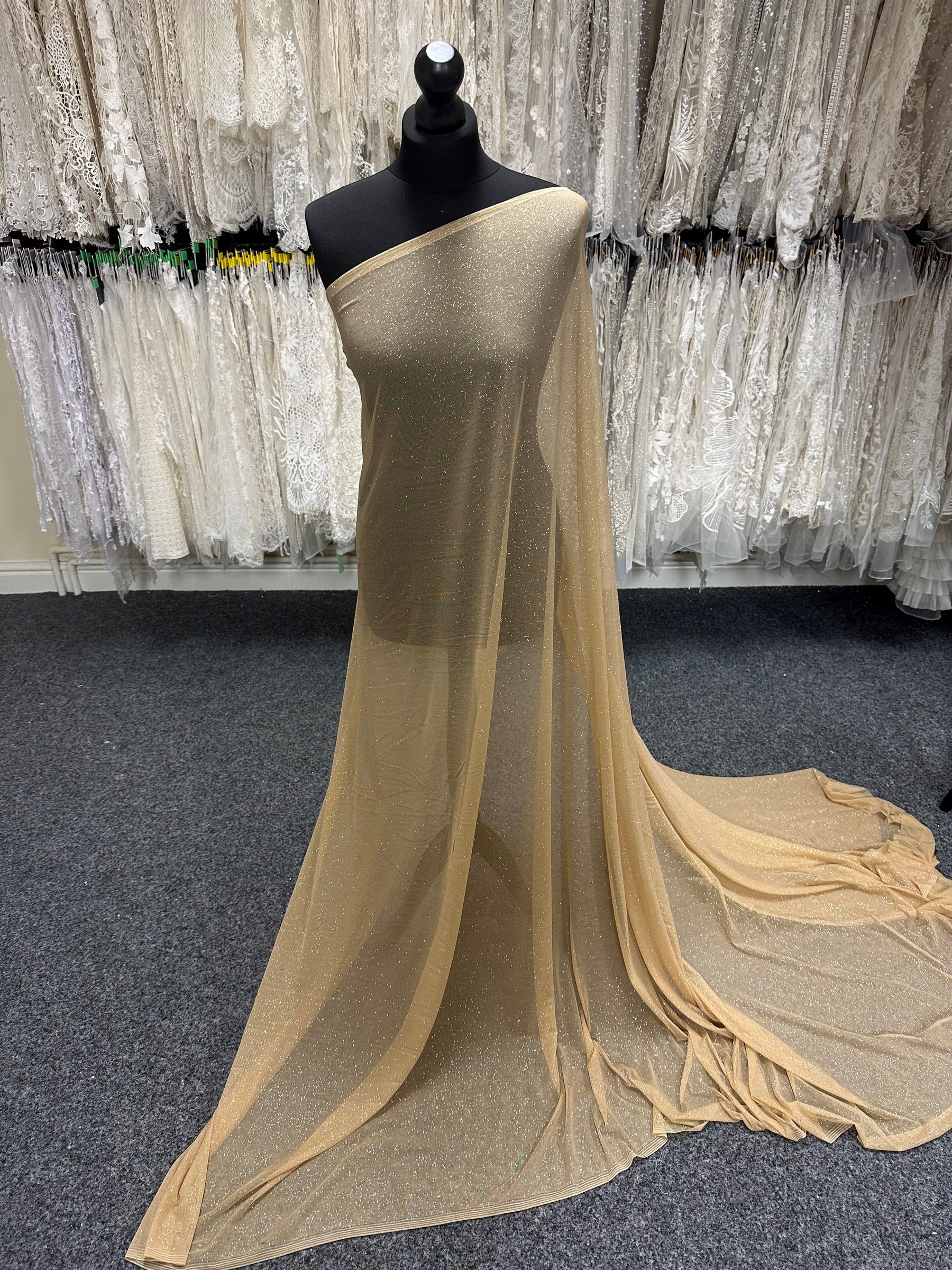 Gold Stretch Glitter Fabric - Ballerina