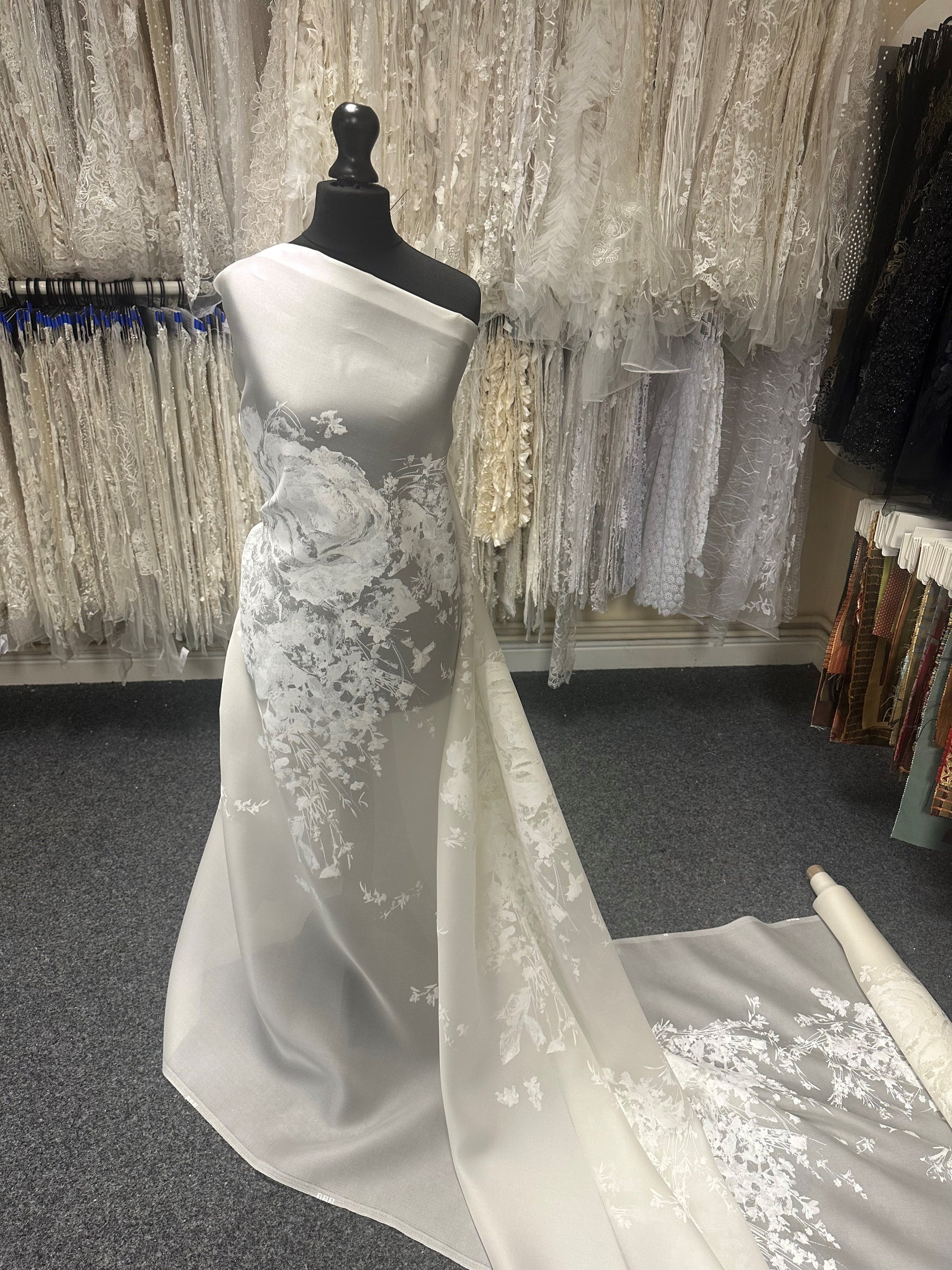 Ivory Printed Silk Satin - Massima