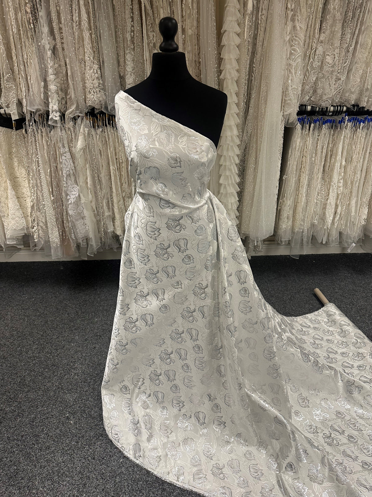 Silver Brocade Fabric - Trisha