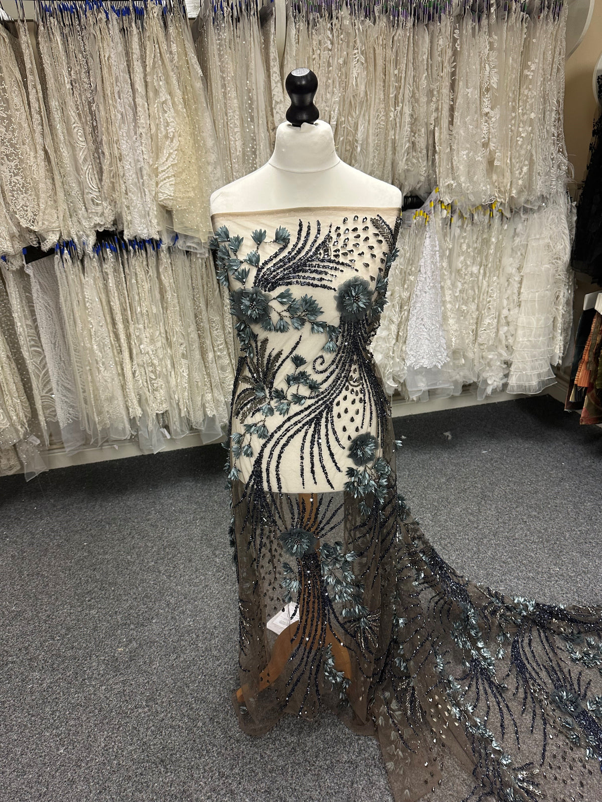 Navy Blue Beaded Lace - Edie