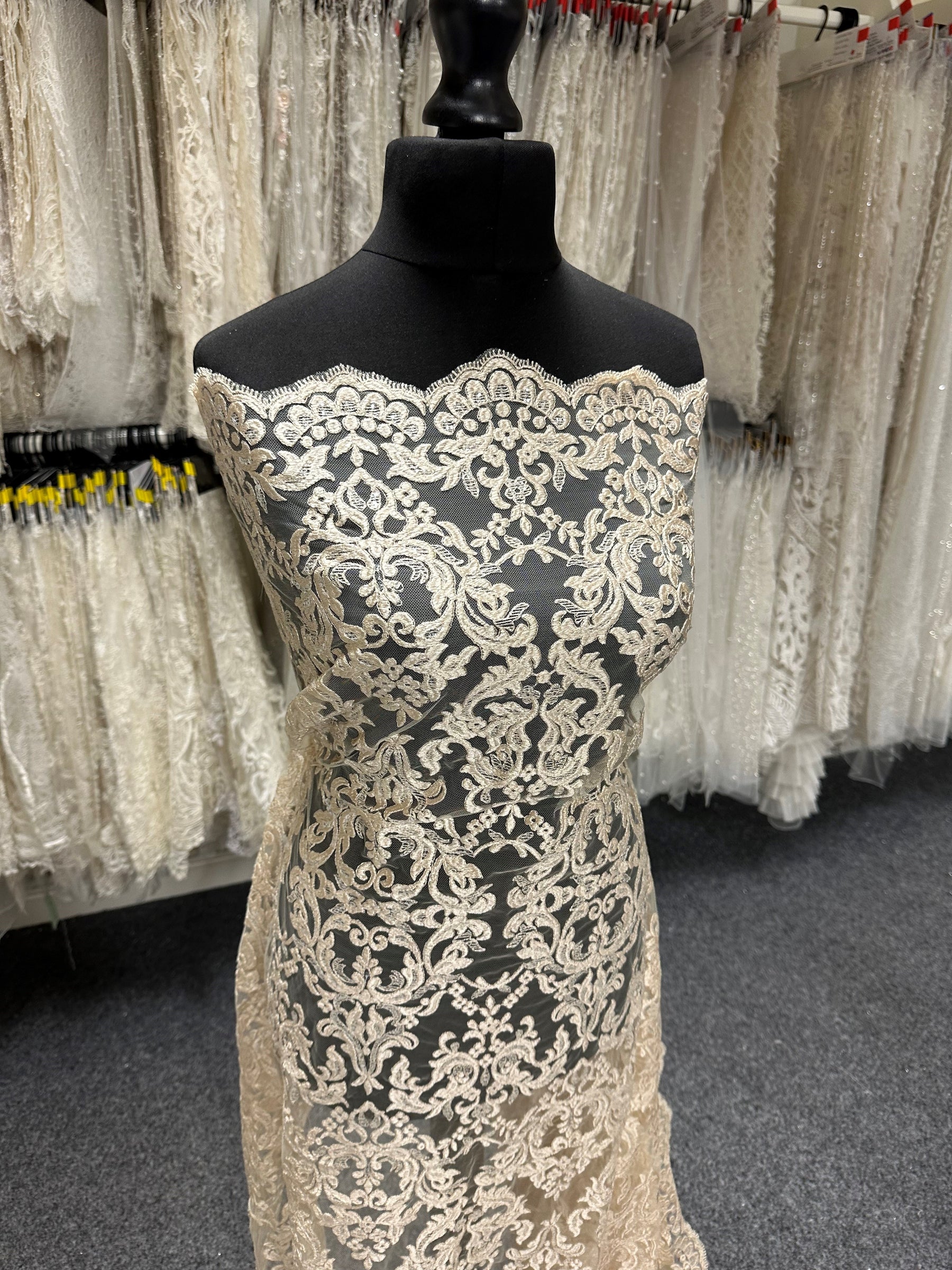Champagne Sequinned Embroidery Lace - Albany
