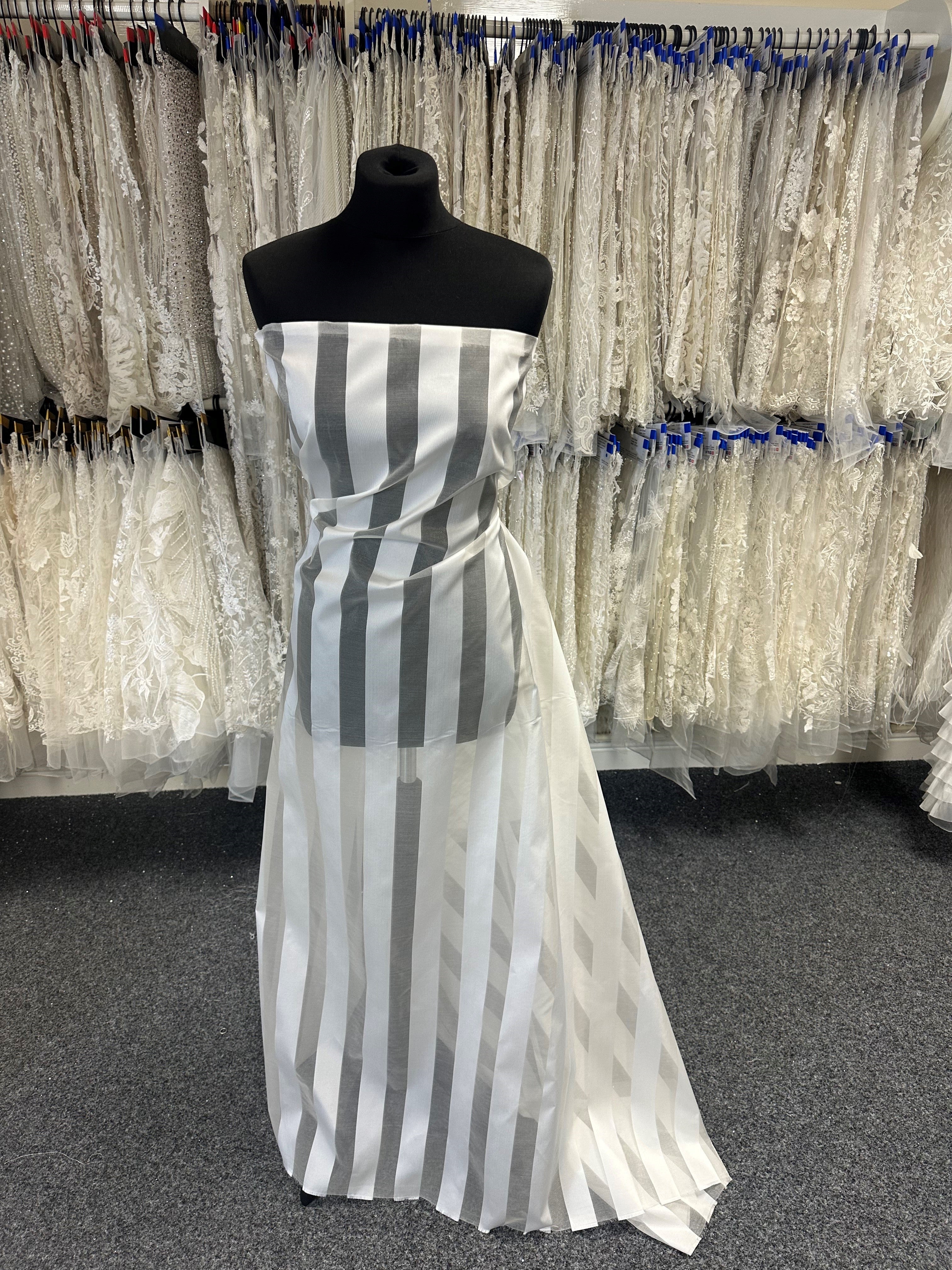 Ivory Silk Blend Organza Stripes
