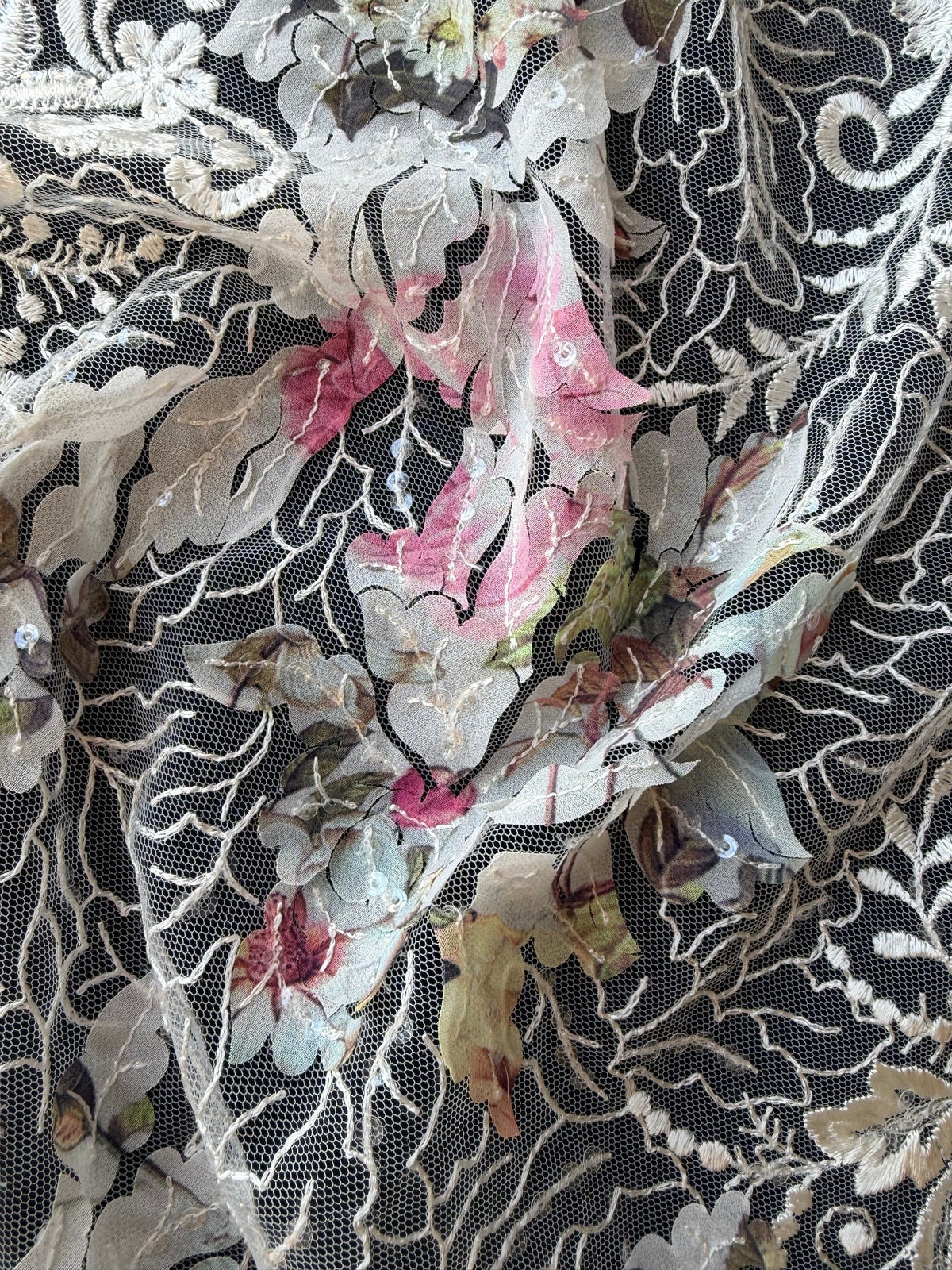 Ivory Printed Sequin Tulle – EB3010