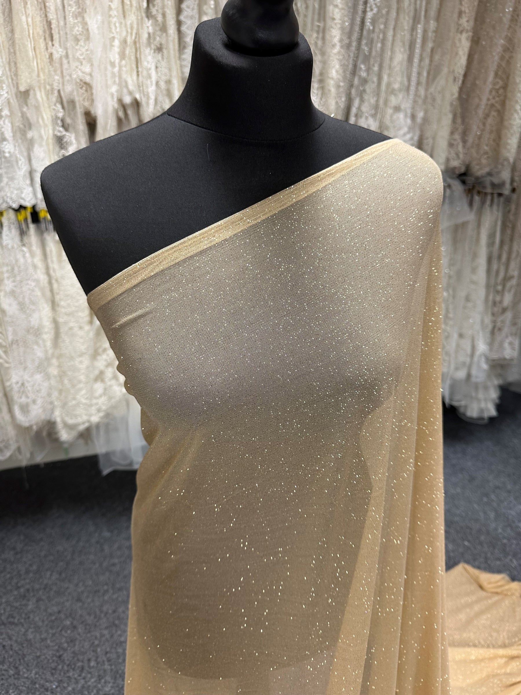 Gold Stretch Glitter Fabric - Ballerina