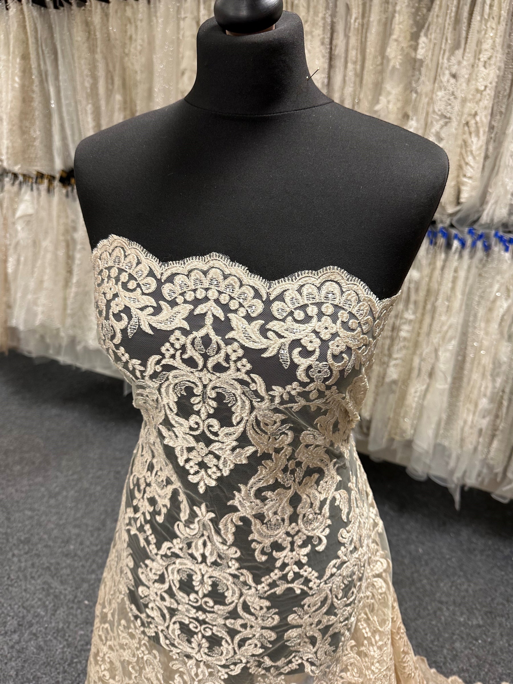 Champagne Sequinned Embroidery Lace - Albany