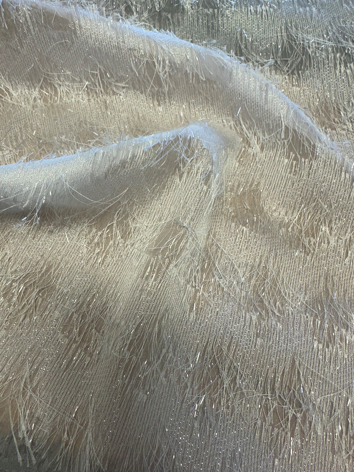 Ivory Shimmer Tassle Fabric - Affection