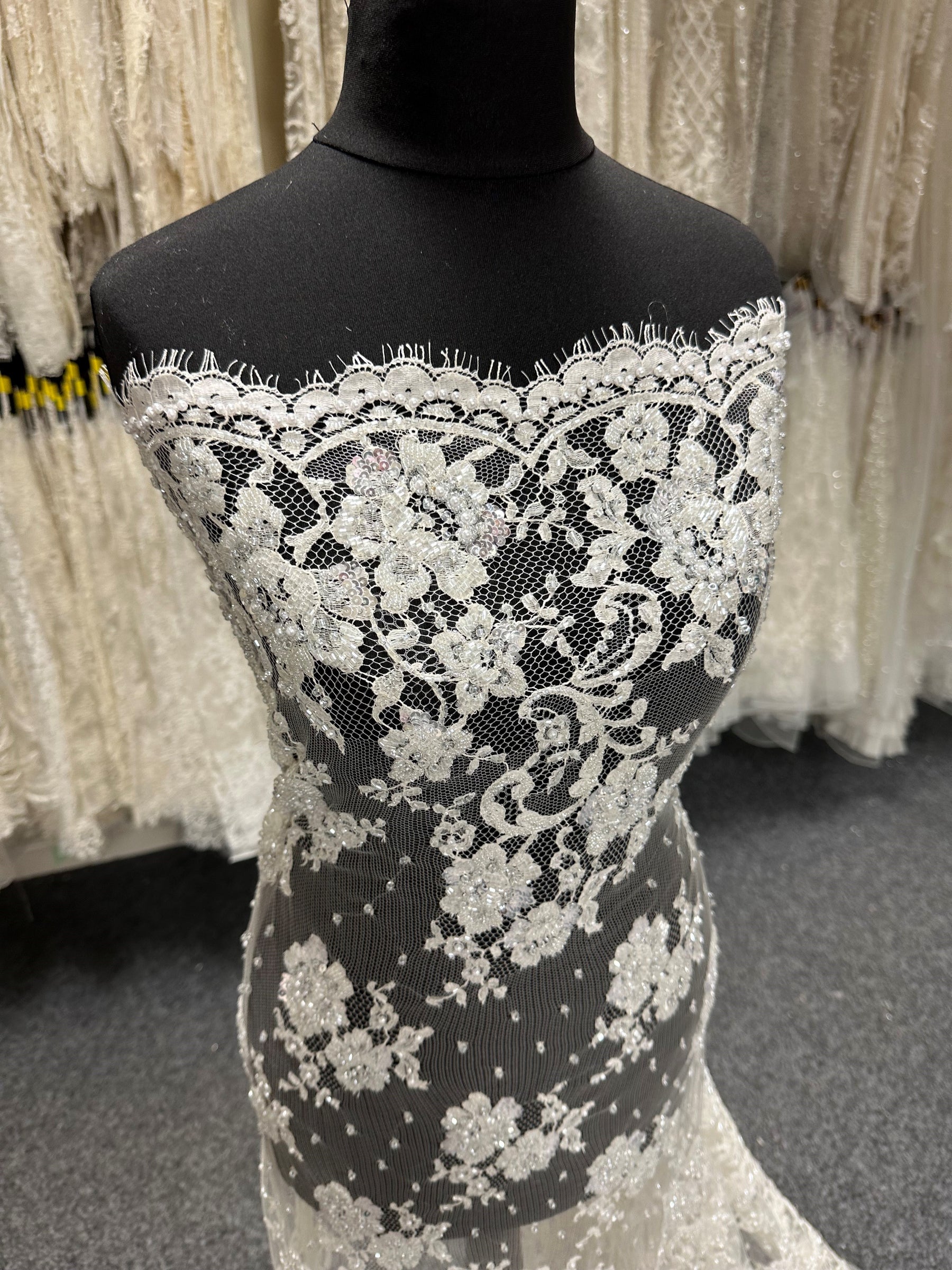 Ivory Beaded Chantilly Lace - Romilly