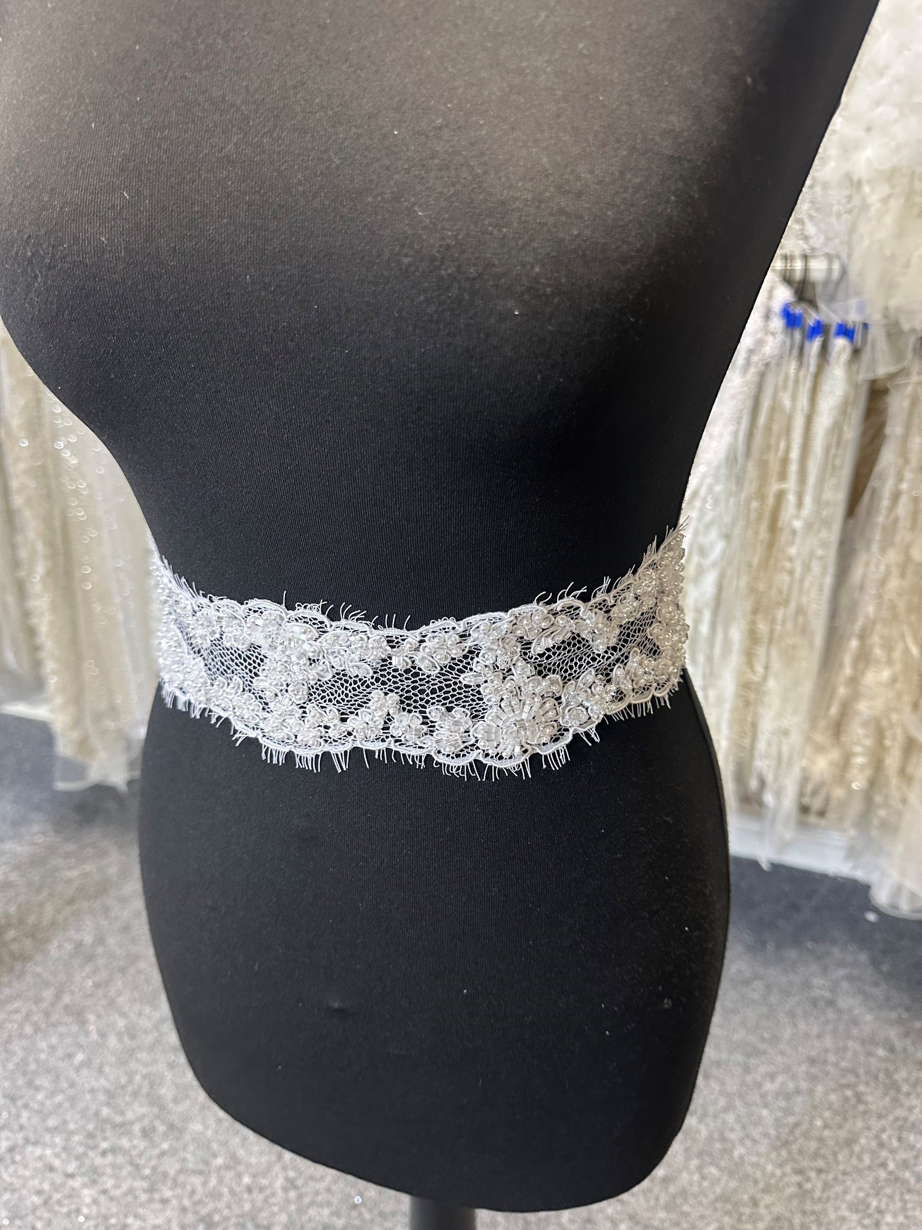 White Beaded & Corded Lace Trim - Omega