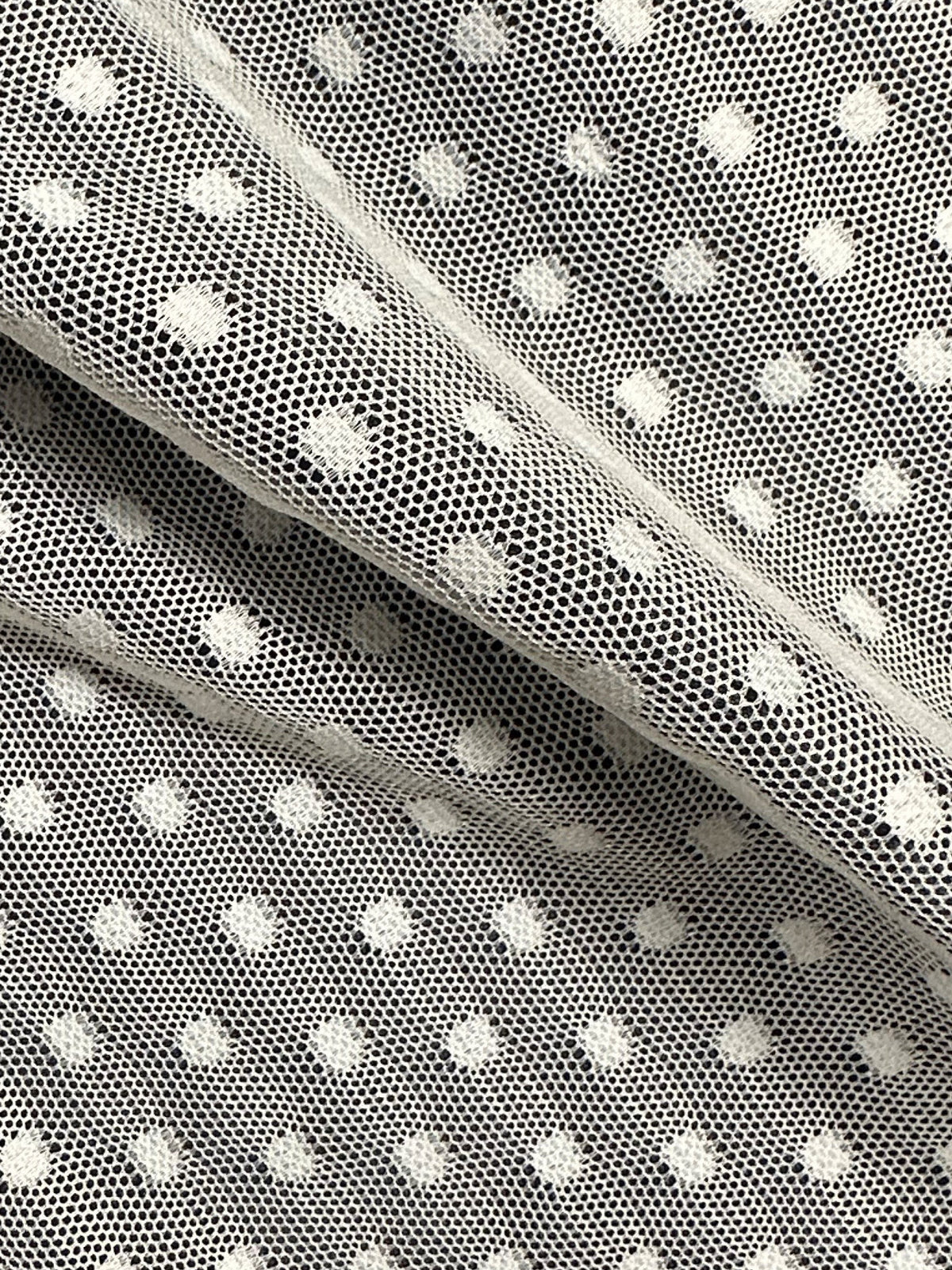 Ivory Stretch Spotted Tulle - Imola