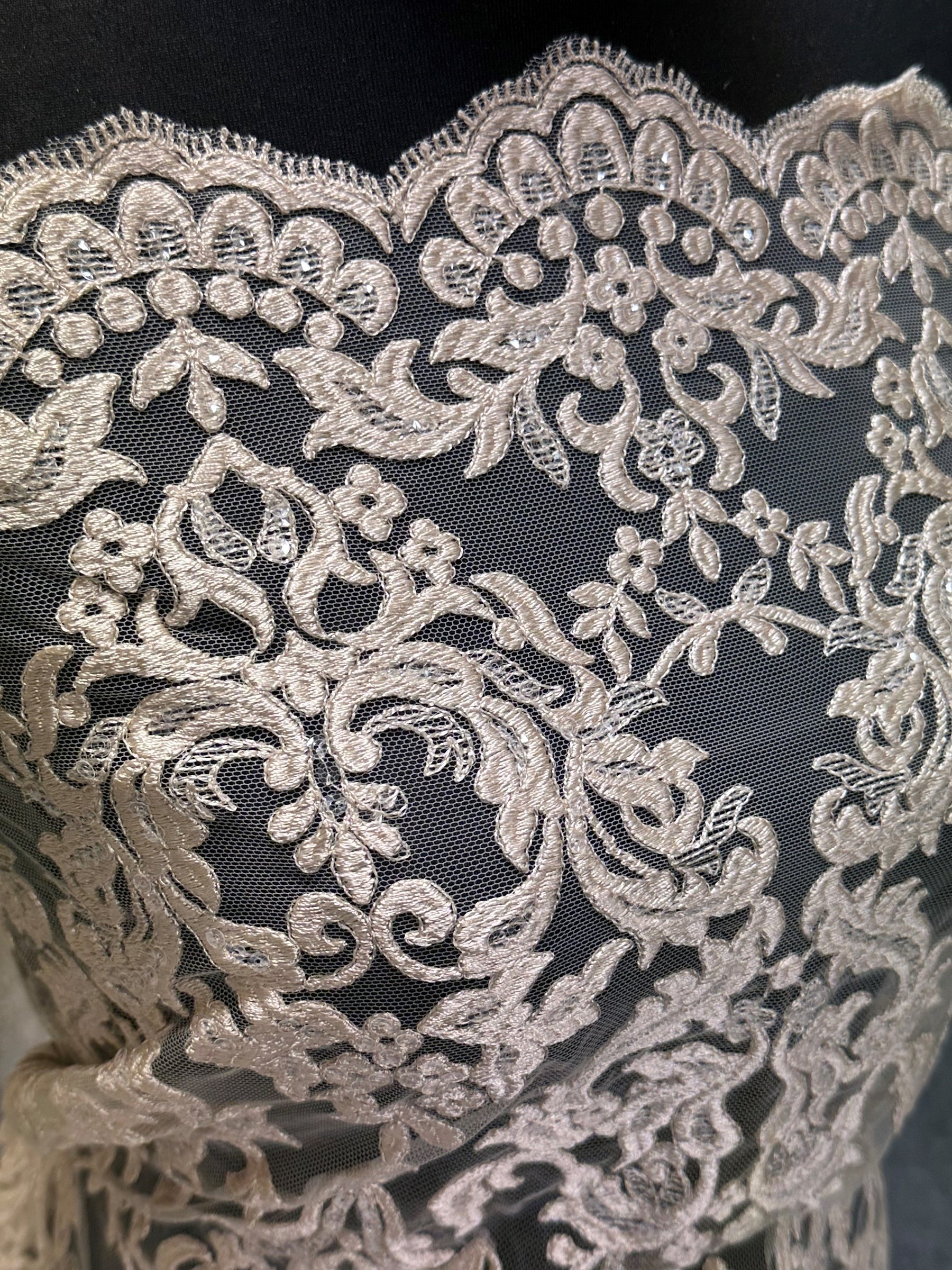 Champagne Sequinned Embroidery Lace - Albany