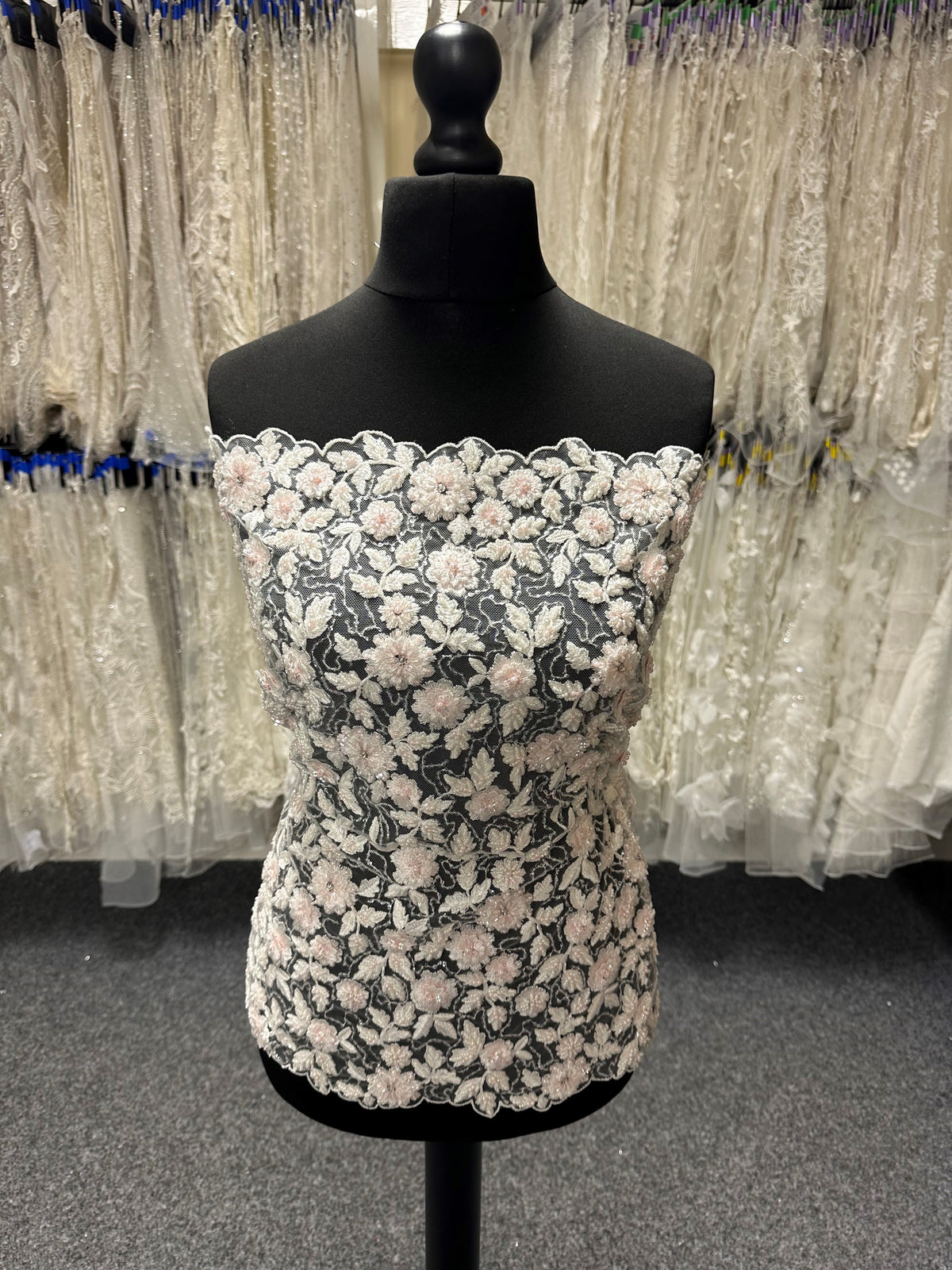 Ivory and Pink Beaded Lace - Cantida