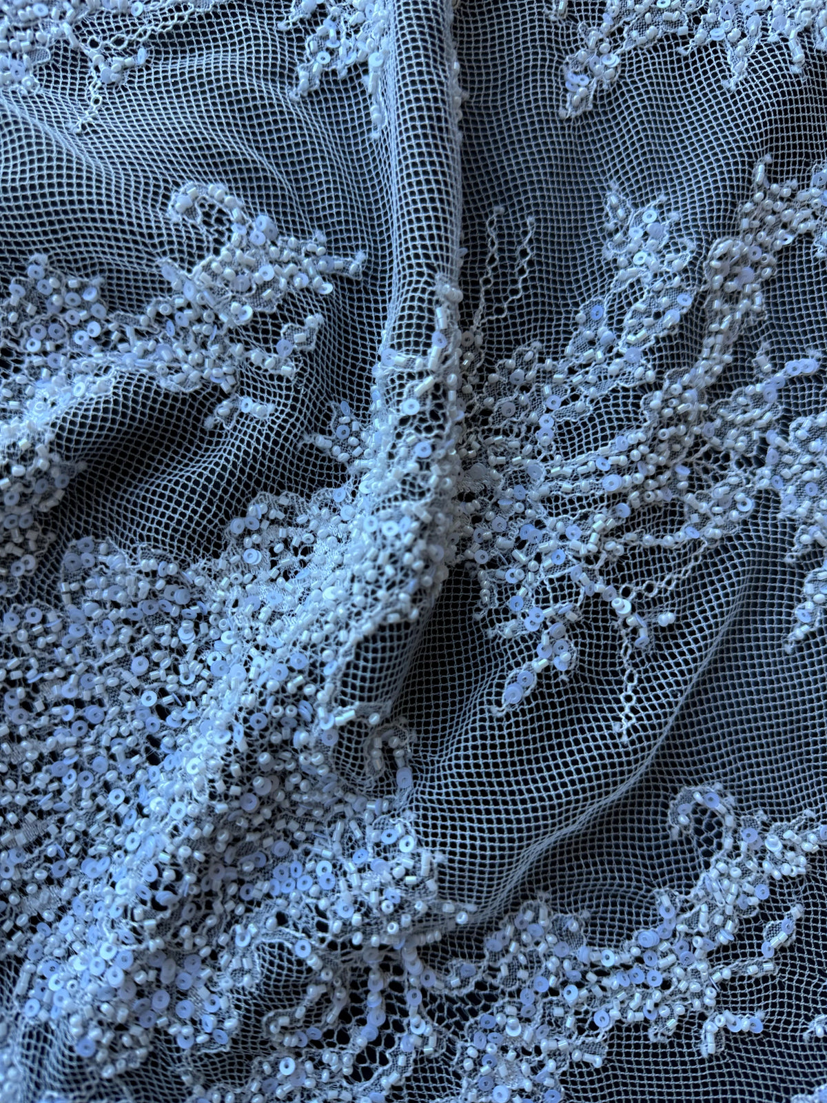 Ivory Hand Beaded Raschel Lace - Decima