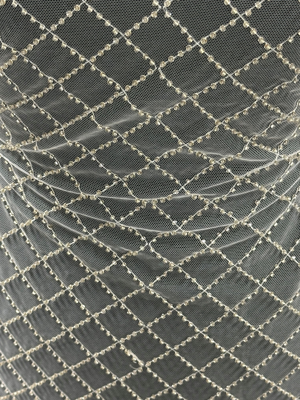 Ivory Beaded Lattice Lace - Placate