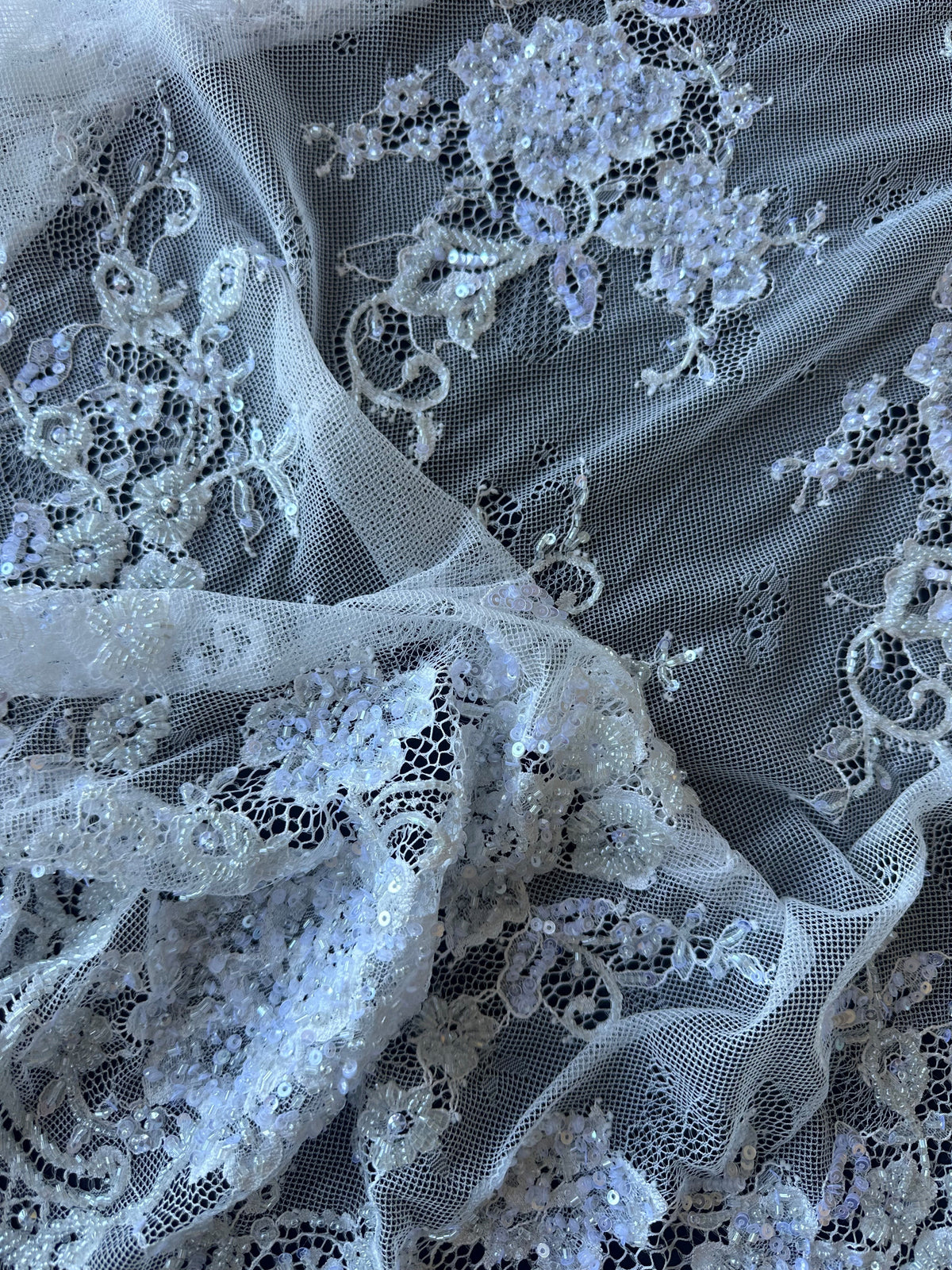 Ivory Hand Beaded Raschel Lace - Camryn